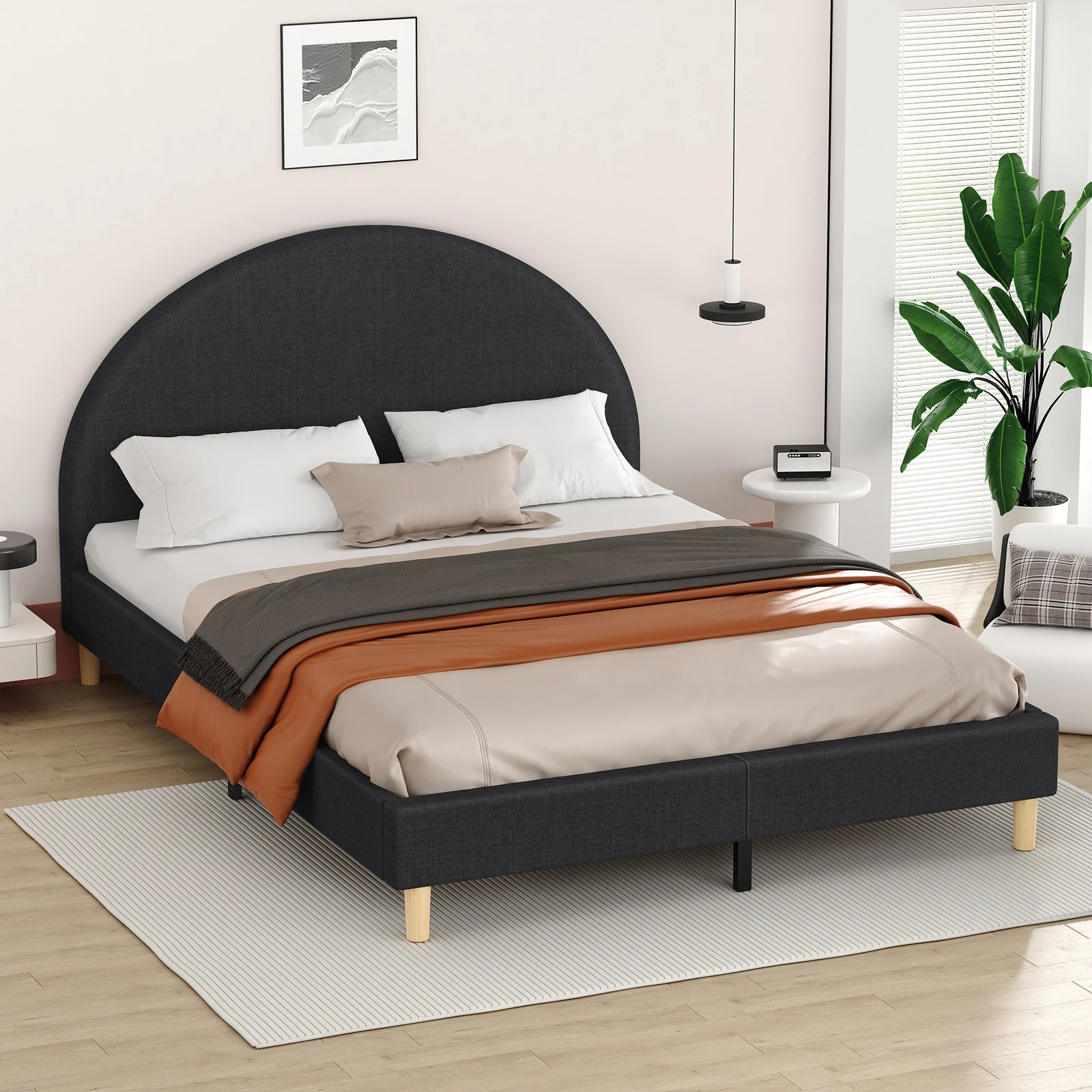 7 Alfordson Bed Frame King Size Mattress Base Platform Fabric Calla - Charcoal, 7 of 10