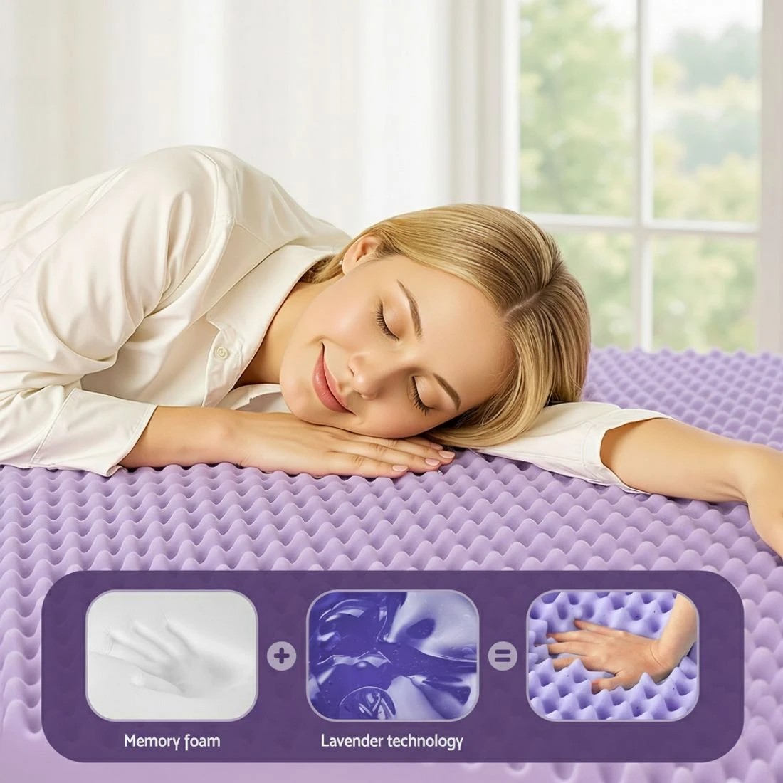 5 Giselle 5cm Memory Foam Mattress Topper Lavender Infused Egg Crate King Single - King Single Bed - Purple, 5 of 7