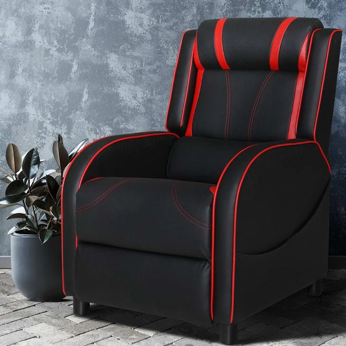 8 Artiss Recliner Chair Gaming Chair Leather  Serik - Black, 8 of 8