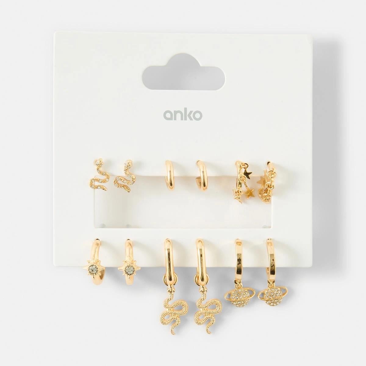 5 6 Pack Snake Stud and Hoop Earrings - Gold Tone Gold, 5 of 5