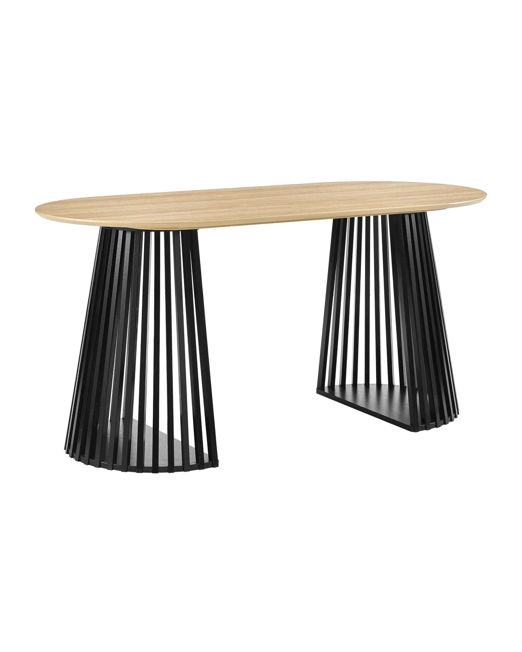 1 Kodu Oval Rounded Dining Table 160cm Black and Oak, 1 of 5