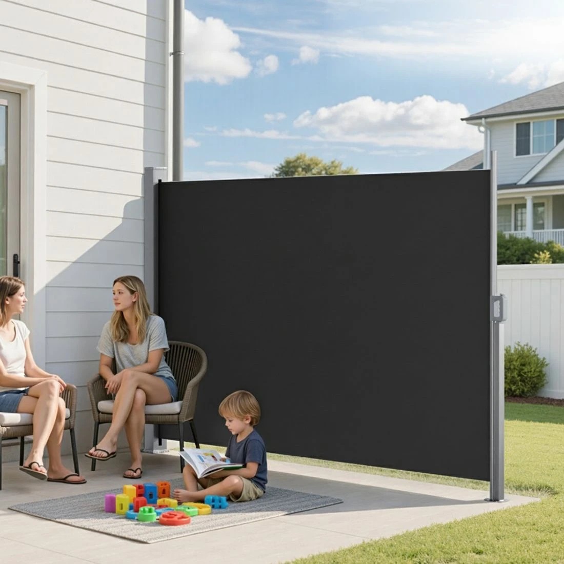 7 Instahut Side Awning Sun Shade Outdoor Retractable Privacy Screen 1.8X3M - Black, 7 of 8