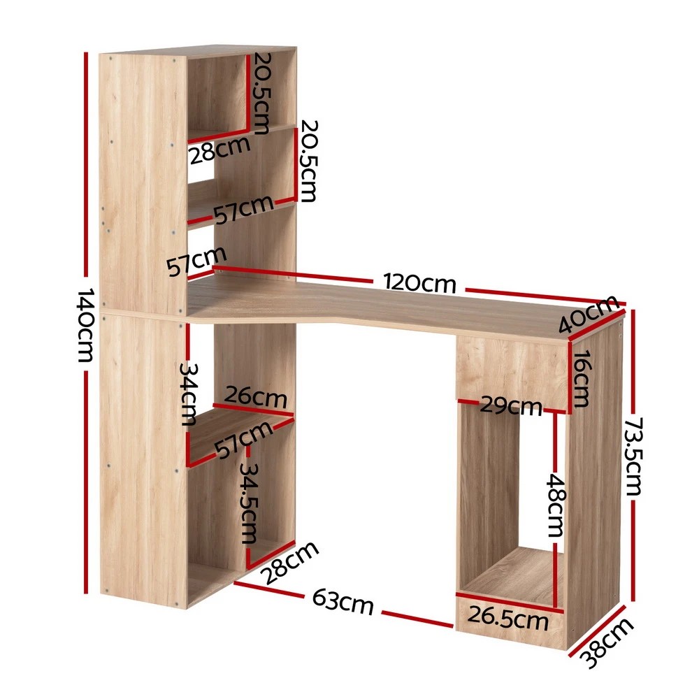 2 Artiss Computer Desk Bookshelf Drawer Cabinet  120CM - Brown, 2 of 6