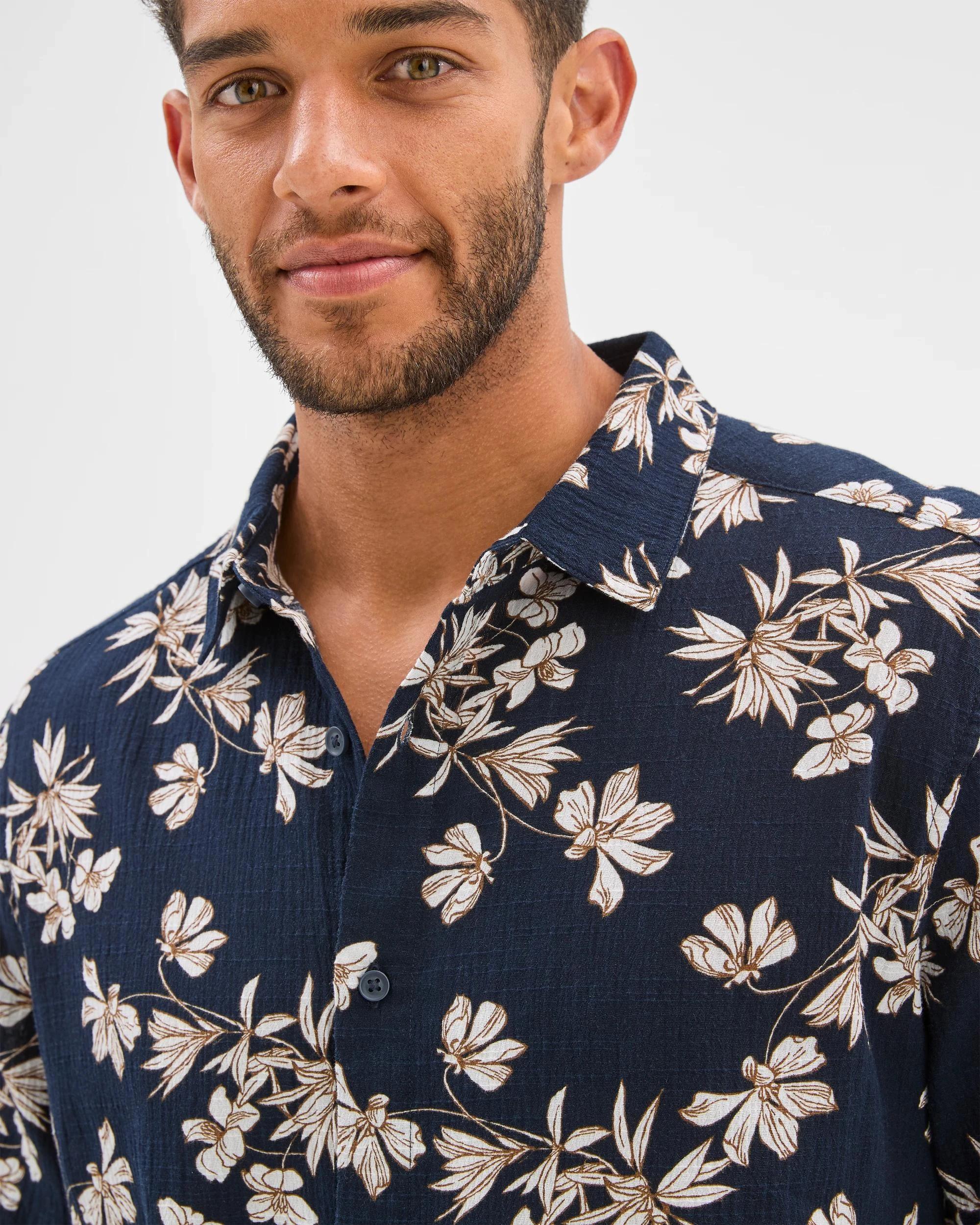 5 Target Crinkle Floral Print Shirt NAVY, 5 of 6