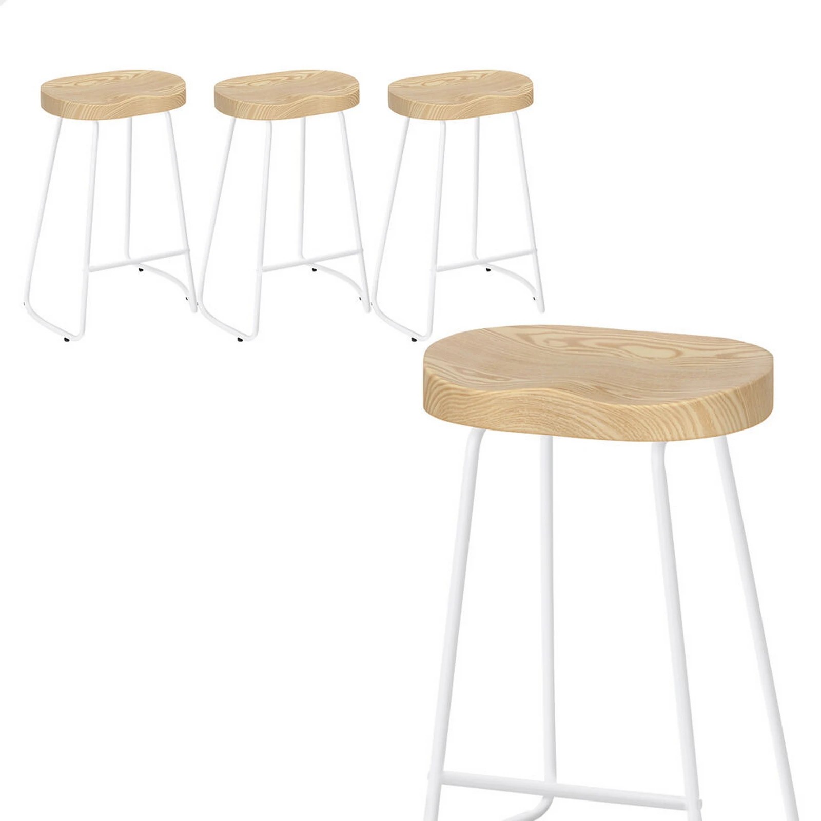 1 Alfordson 4x Bar Stools 65cm Tractor Kitchen Wooden Vintage Chair - Natural, 1 of 10