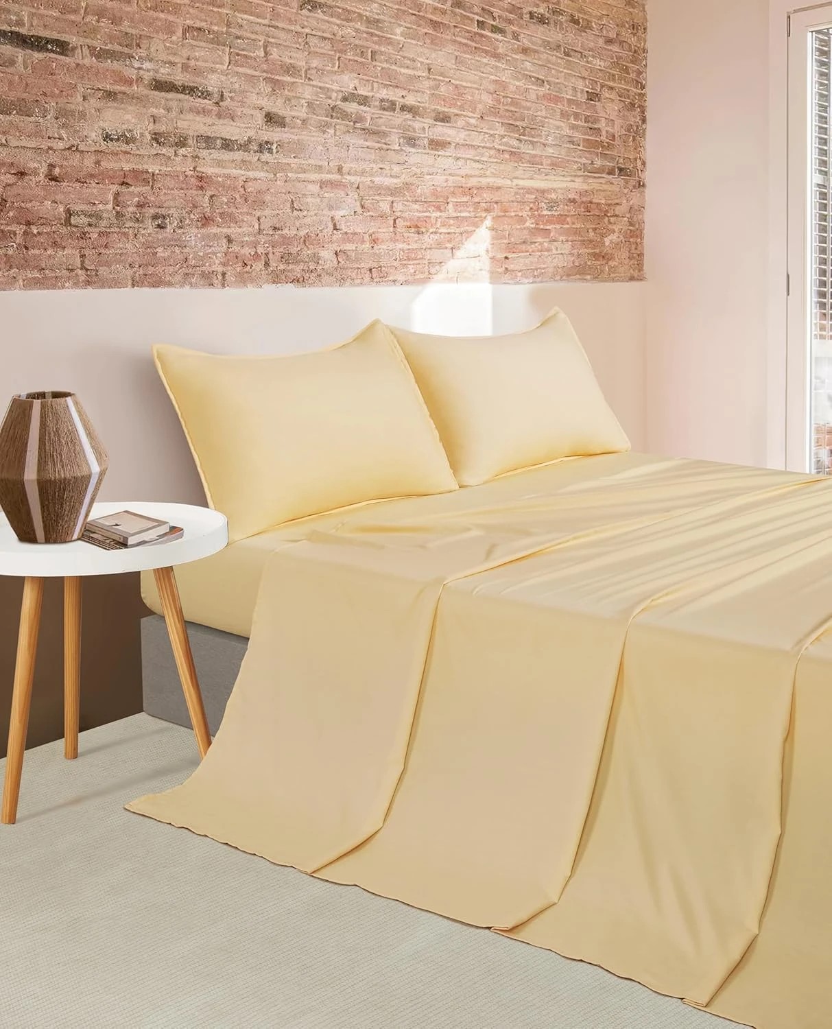 1 CleverPolly 100% Vintage Washed Microfibre Sheet Set - Butter - Double Bed, 1 of 6