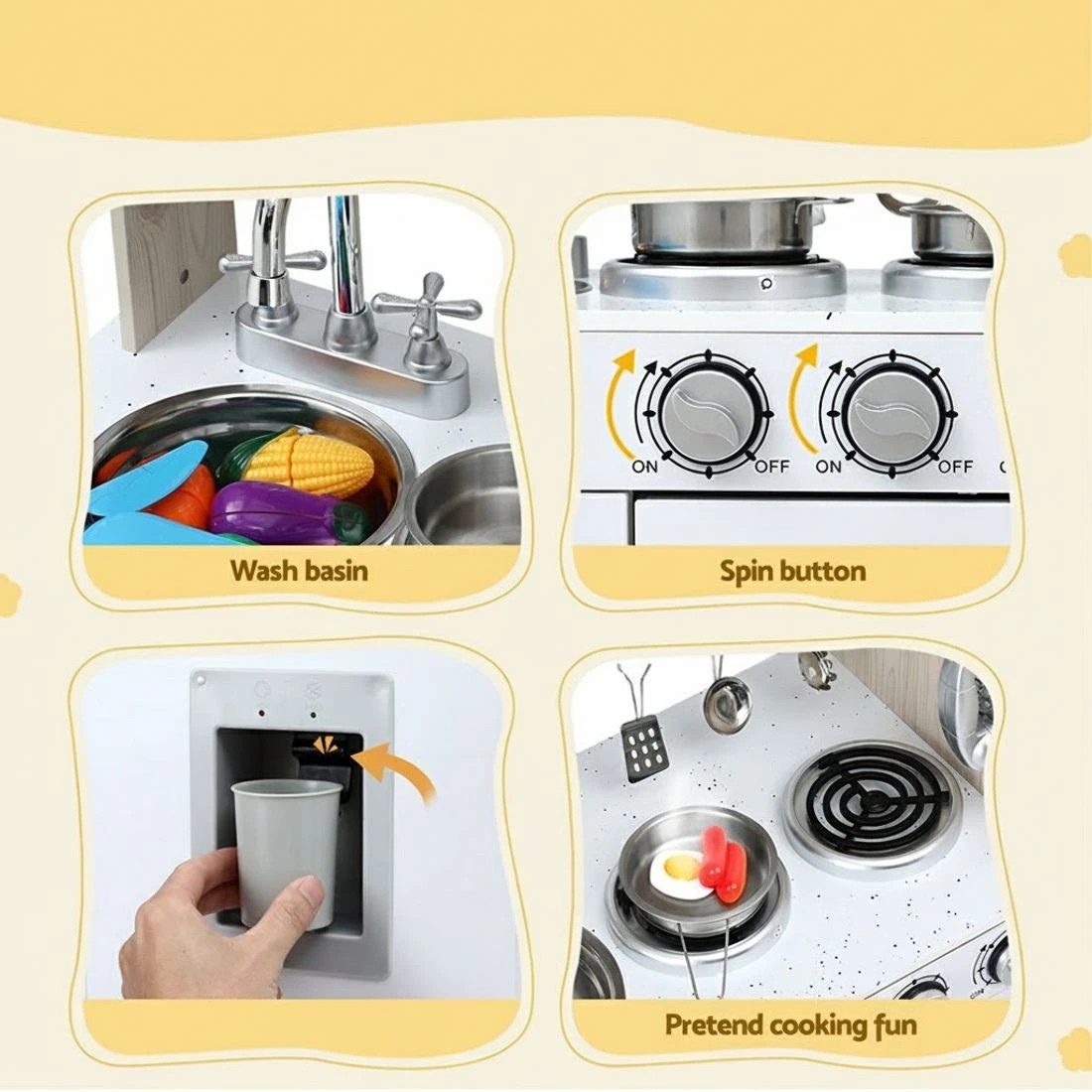 5 Keezi Kids Kitchen Play Set en Pretend Toys Cooking Children Clock - Beige, 5 of 7