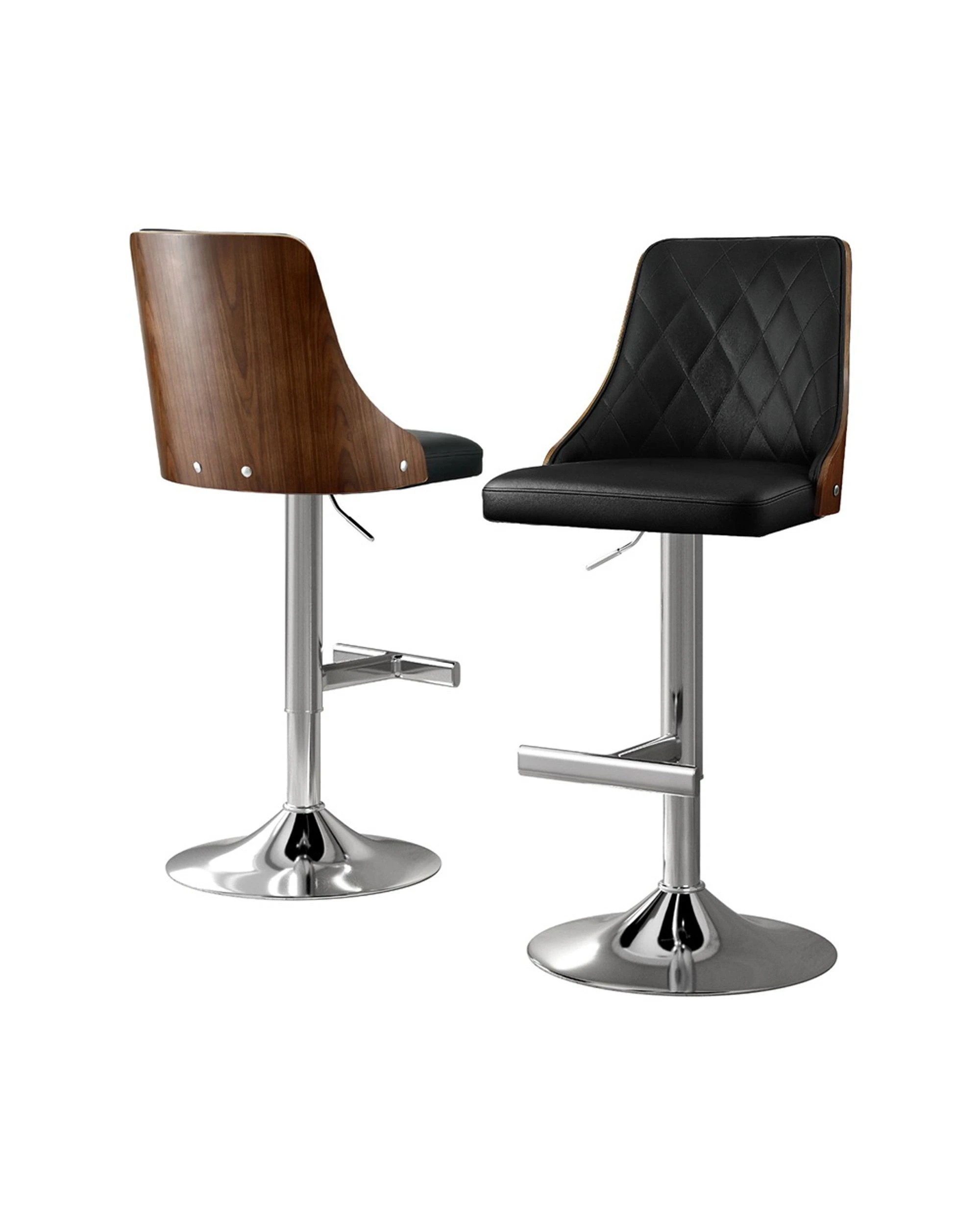 1 Artiss 2X Bar Stool Wood Swivel Adjustable Kitchen Counter Stool Leather - Black, 1 of 6