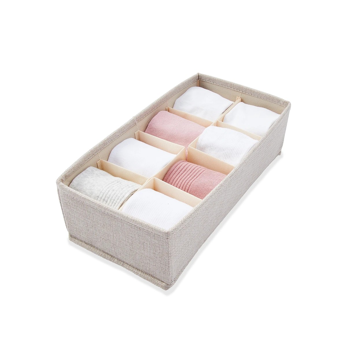 1 Linen Look Adjustable Drawer Organiser - Beige, 1 of 8