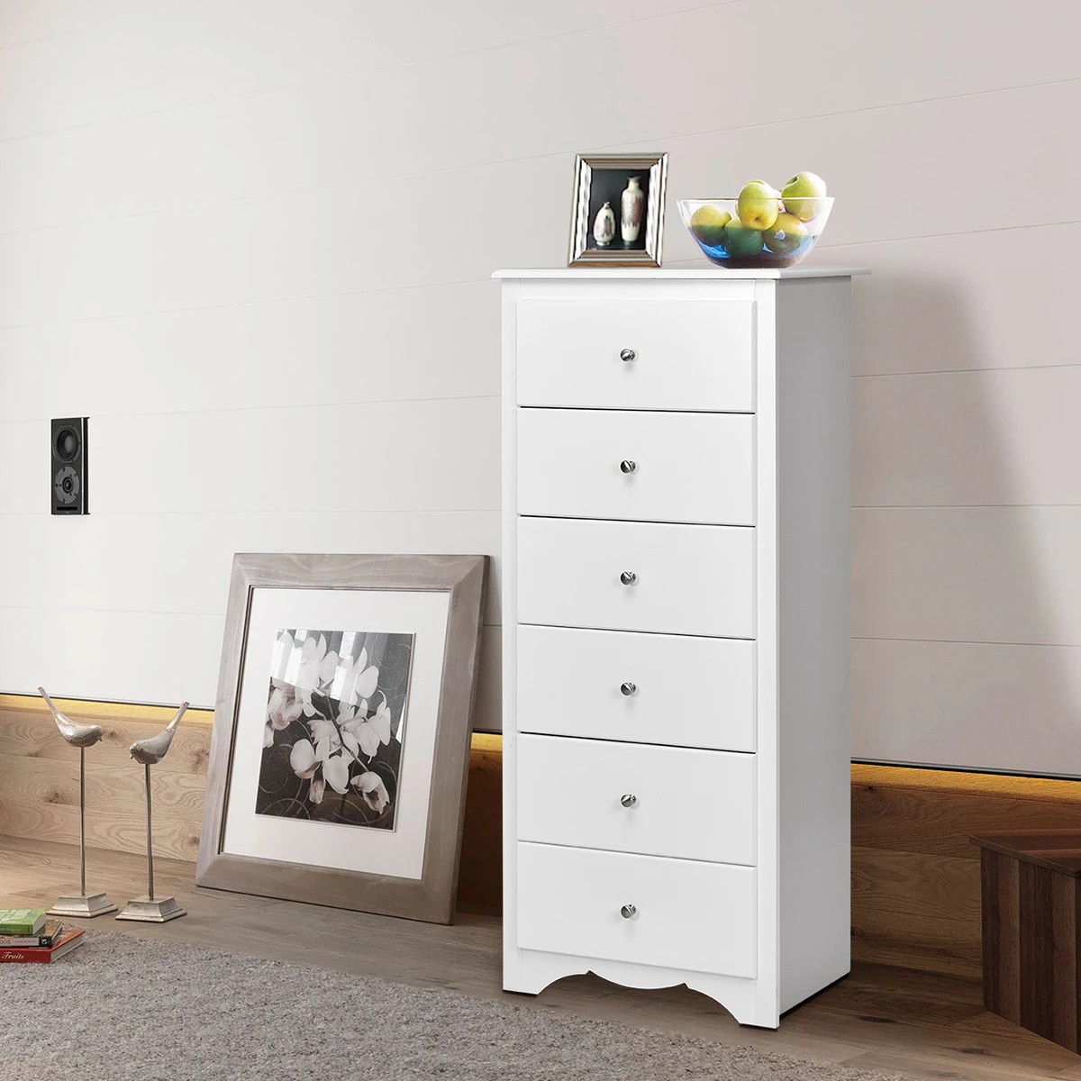 3 Costway 6 Chest of Drawers Tallboy Storage Cabinet Tallboy White, 3 of 4