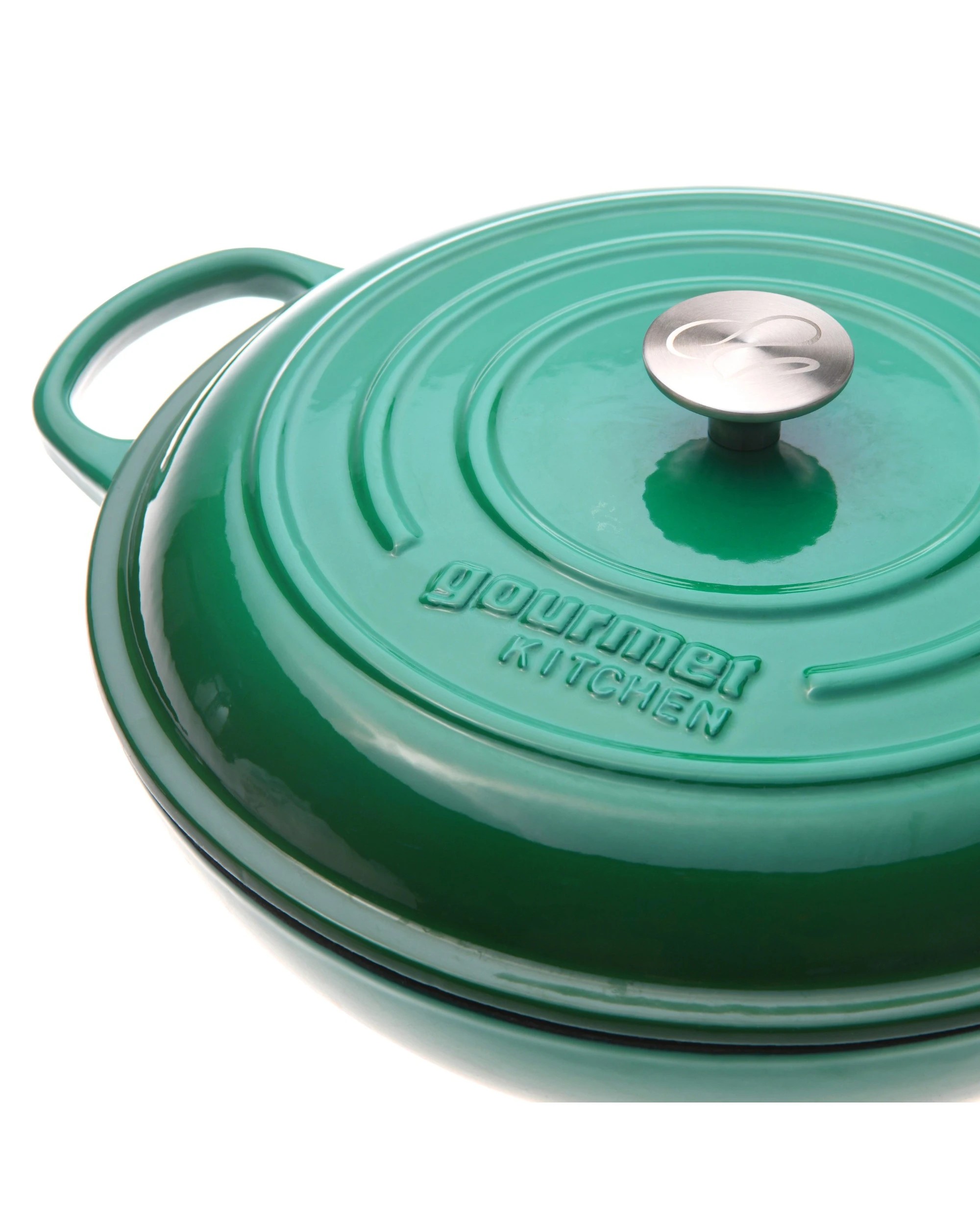 6 Gourmet Kitchen Enamelled Cast Iron Shallow Casserole 30cm - Eden Green, 6 of 8