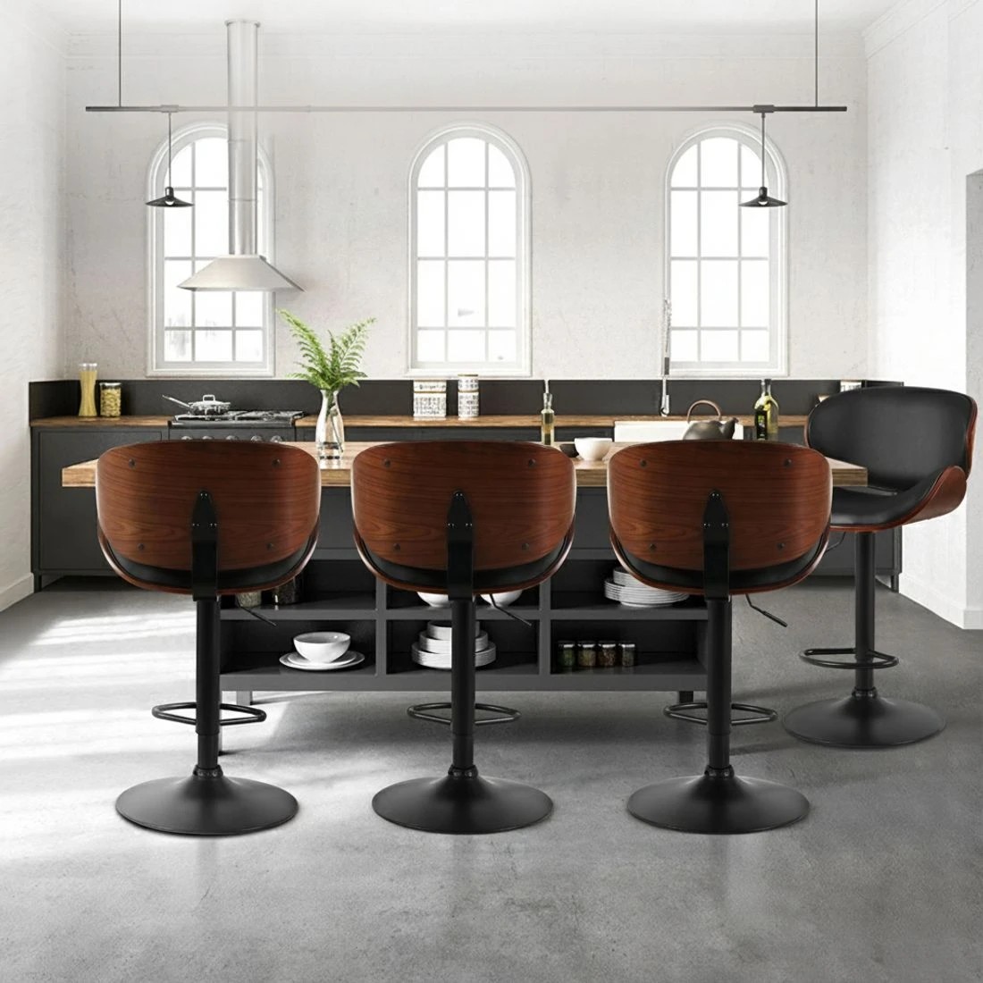 5 Artiss 4x Bar Stools Gas Lift Leather Padded - Black, 5 of 5