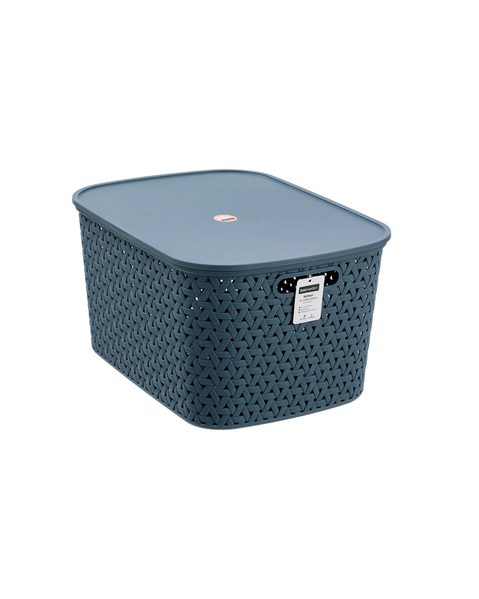 1 Boxsweden Woven Rattan 26l 40cm Lidded Basket Stackable Storage Organiser - Assorted, 1 of 9