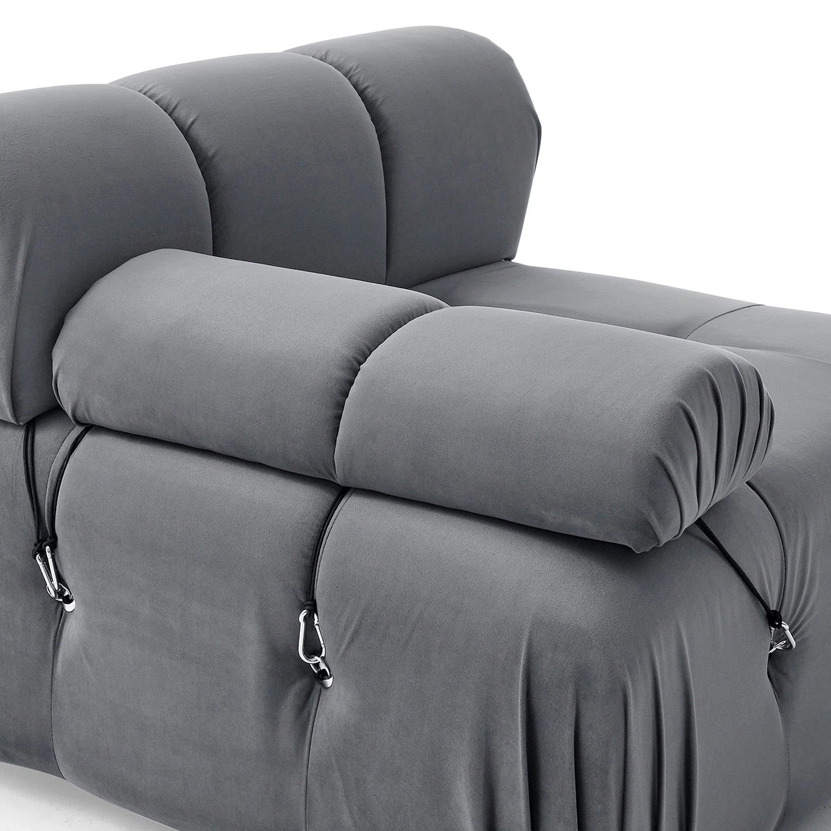 9 Foret 4 Seater Sofa Modular Arm Tufted Velvet Lounge Couch Chaise Light Grey, 9 of 9