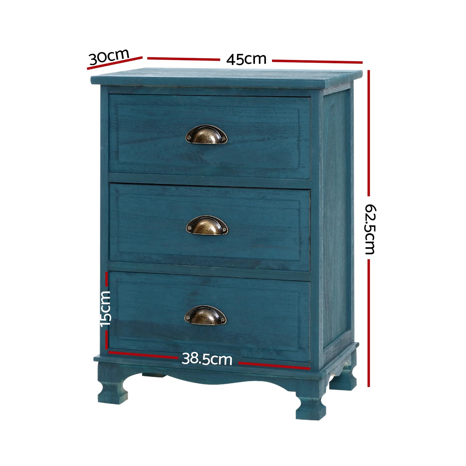 2 Artiss 2x Bedside Table 3 Drawers Vintage - Blue, 2 of 7