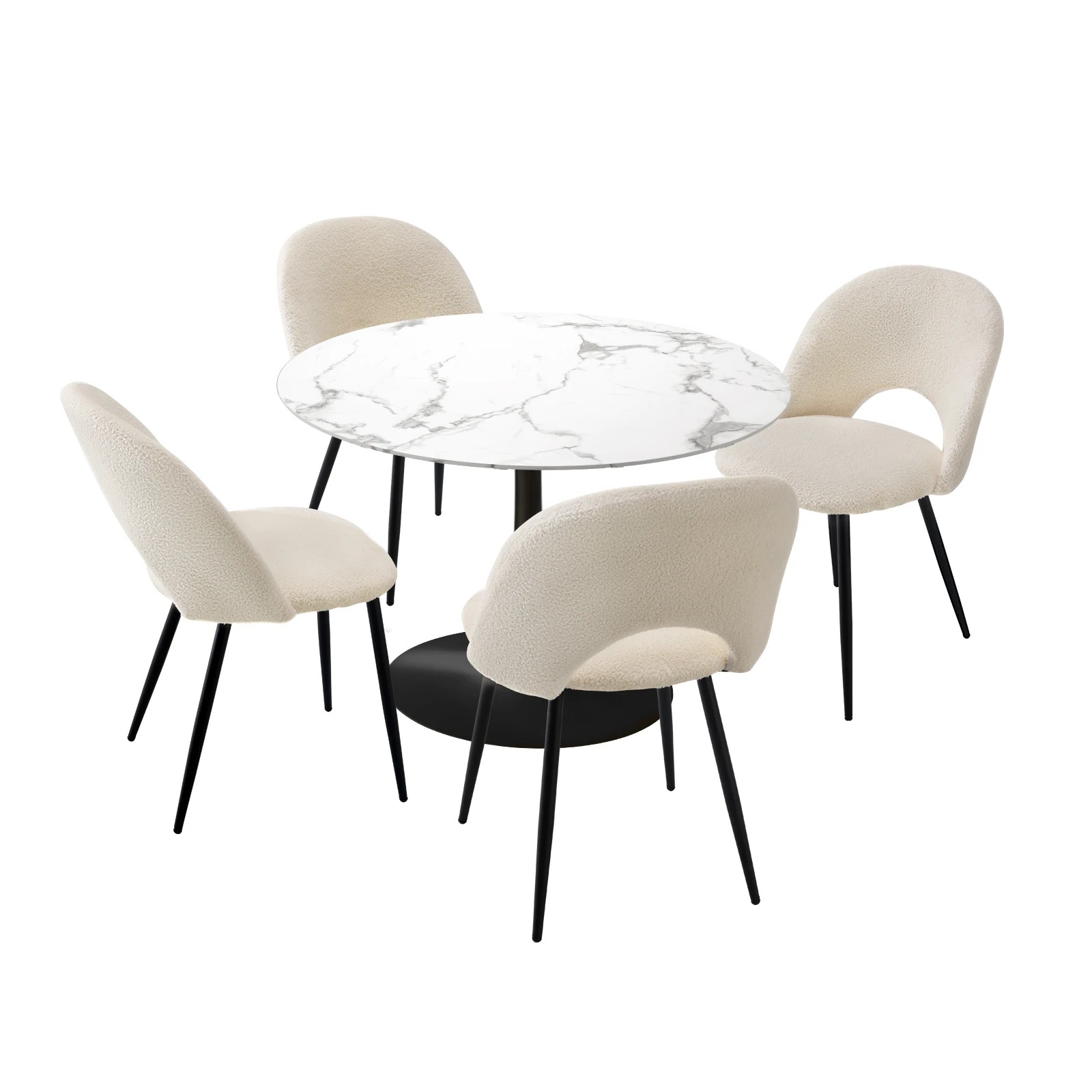 1 Oikiture 90cm Round Dining Table With 4pcs Dining Chairs Sherpa
 - Multi, 1 of 10