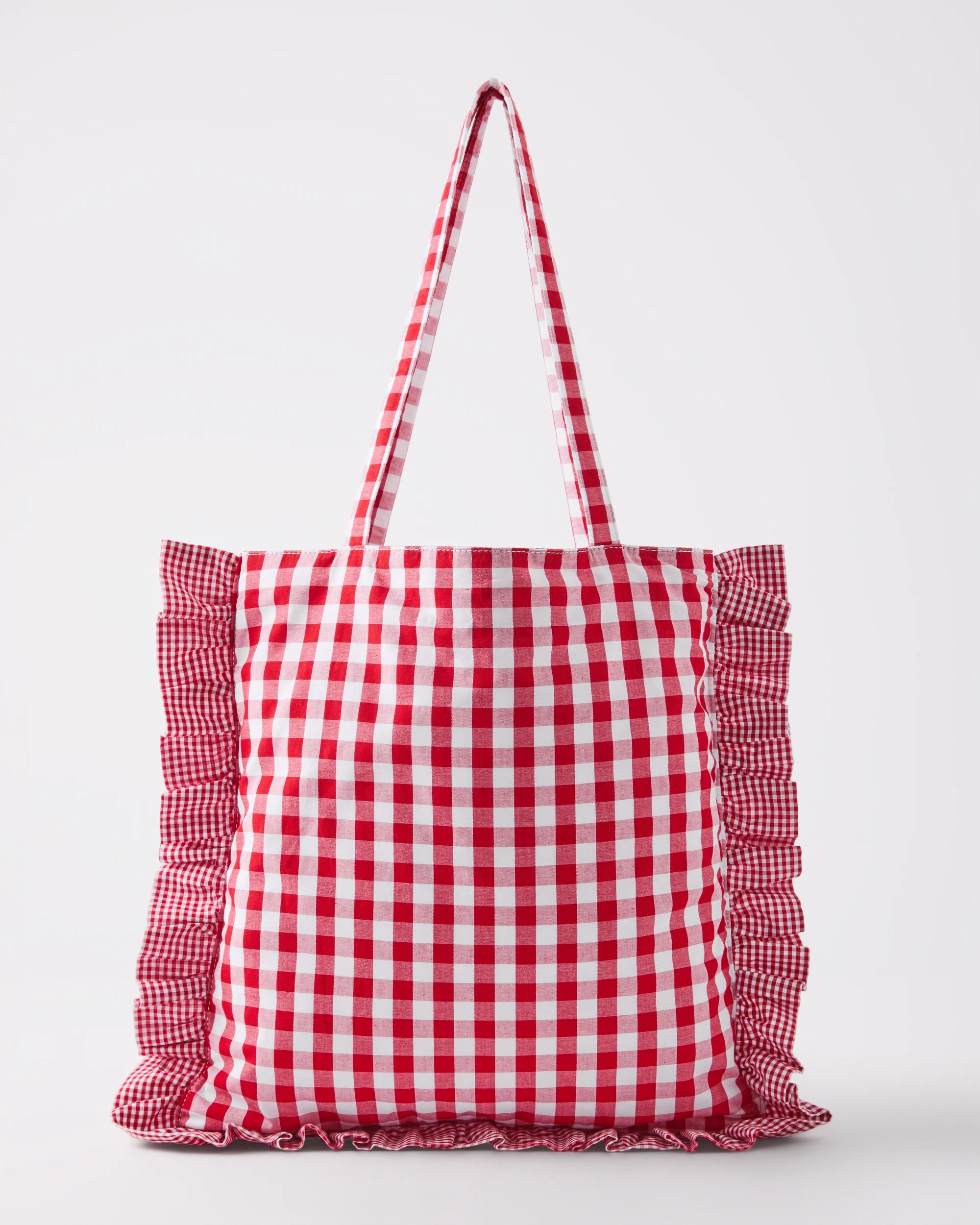 1 Fabric Ruffle Tote Bag Spice Red, 1 of 4