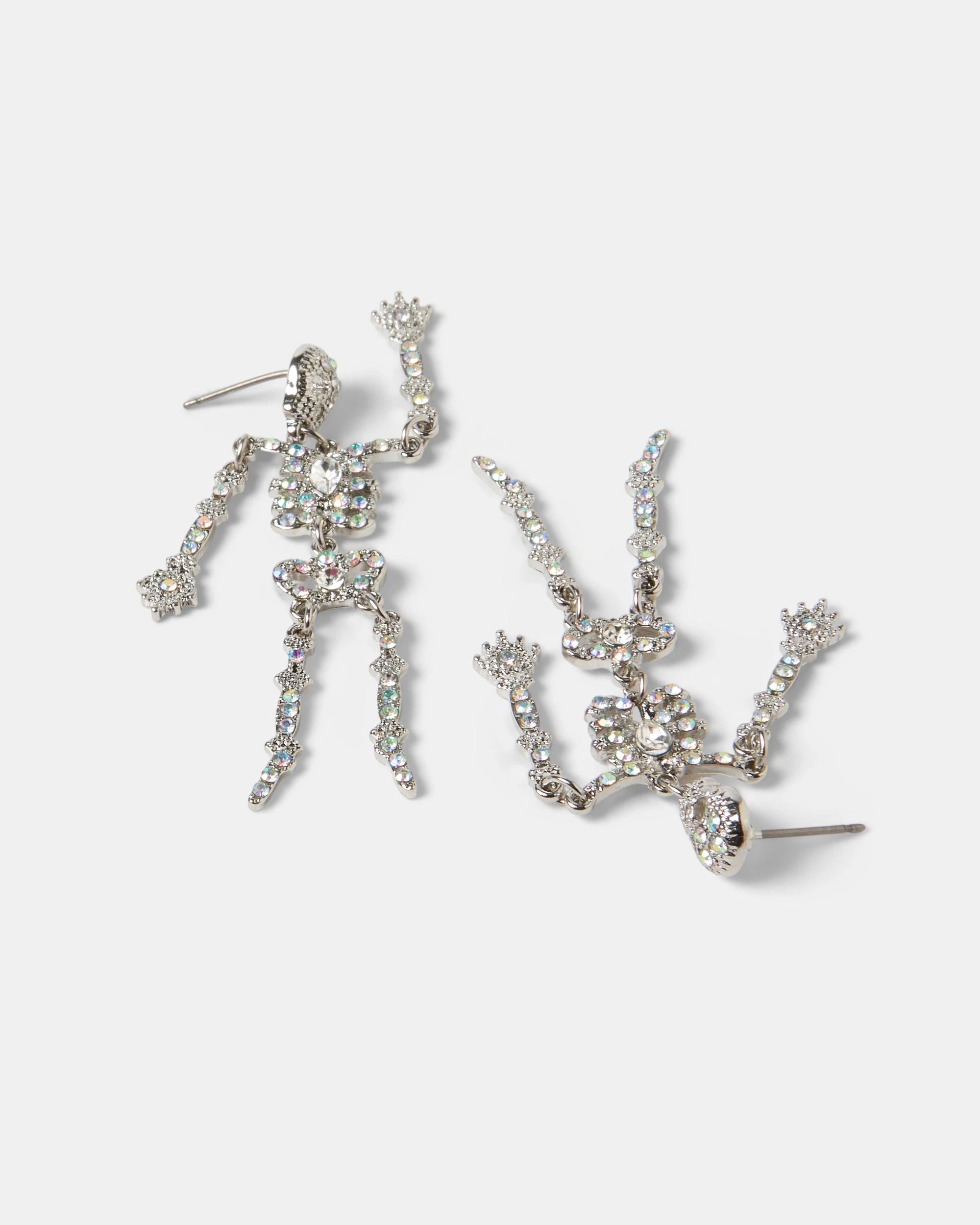 3 Halloween Skeleton Earrings - Silver Tone SILVER, 3 of 4