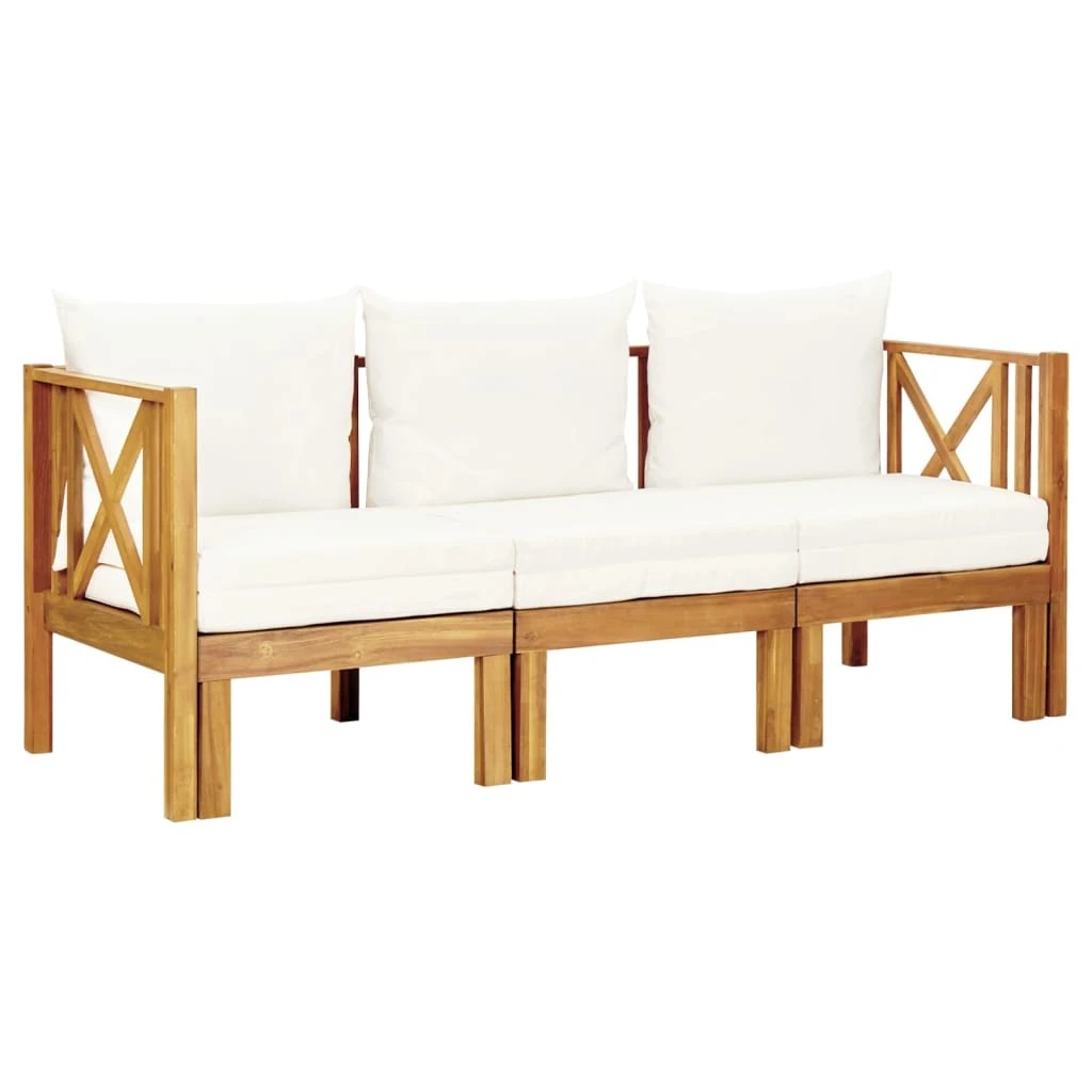 3 vidaXL 3-seater Garden Bench With Cushions Solid Acacia Wood - Beige, 3 of 6