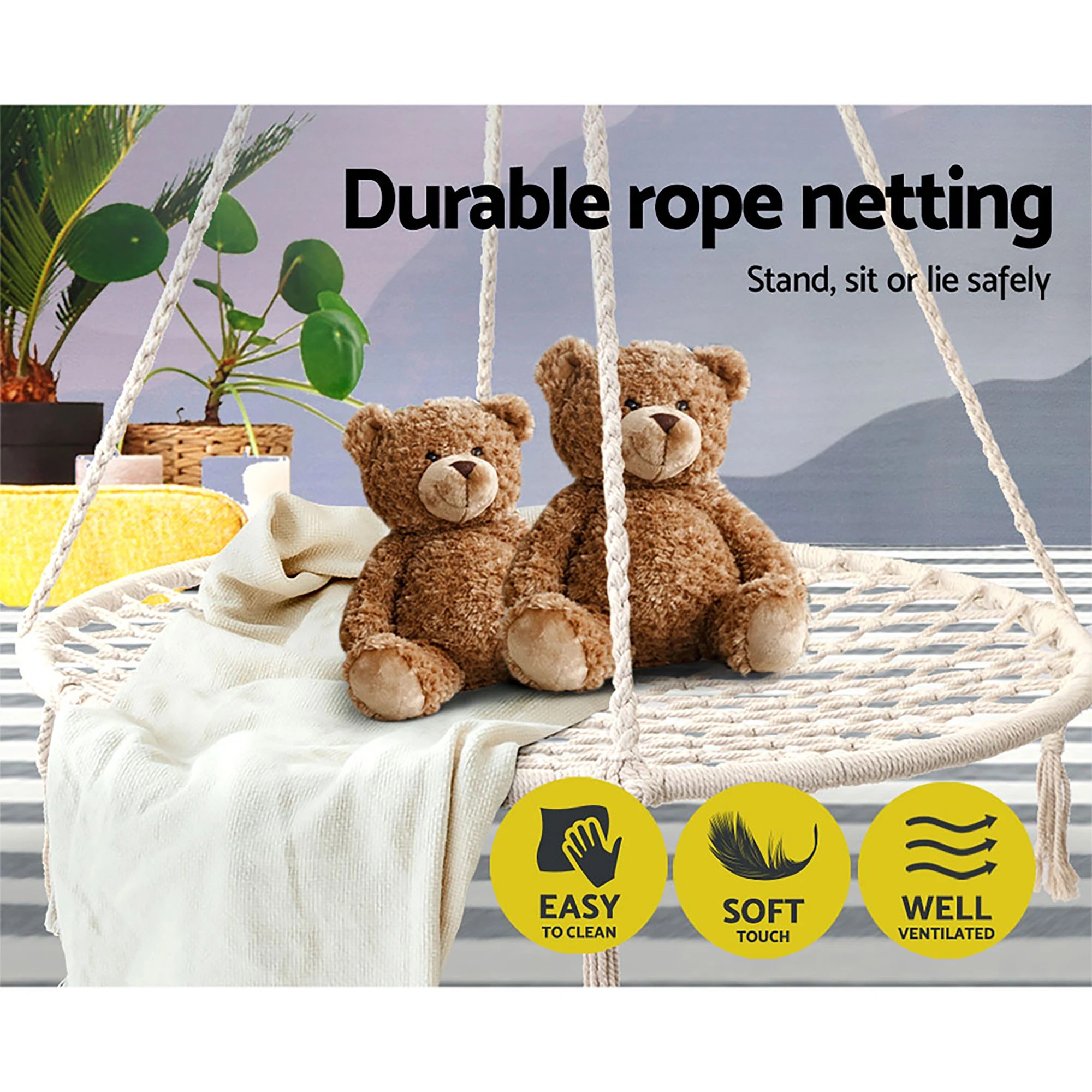 5 Gardeon Hammock Chair Outdoor Tree Swing Nest Web Hanging Seat 100cm - Beige, 5 of 7