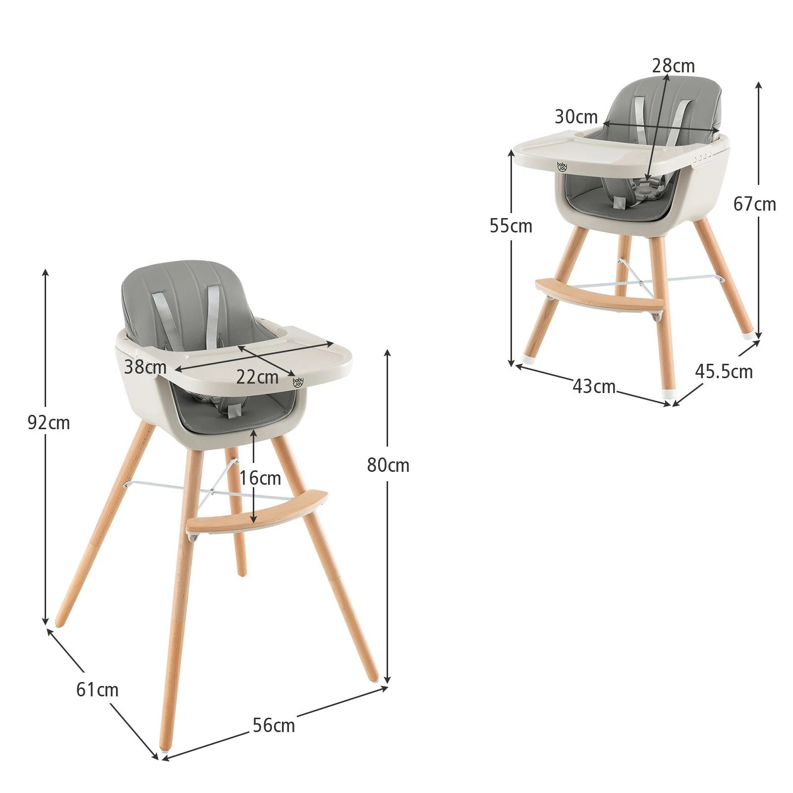 2 Costway 3-In-1 High Chair Feeding Chair Grey, 2 of 2