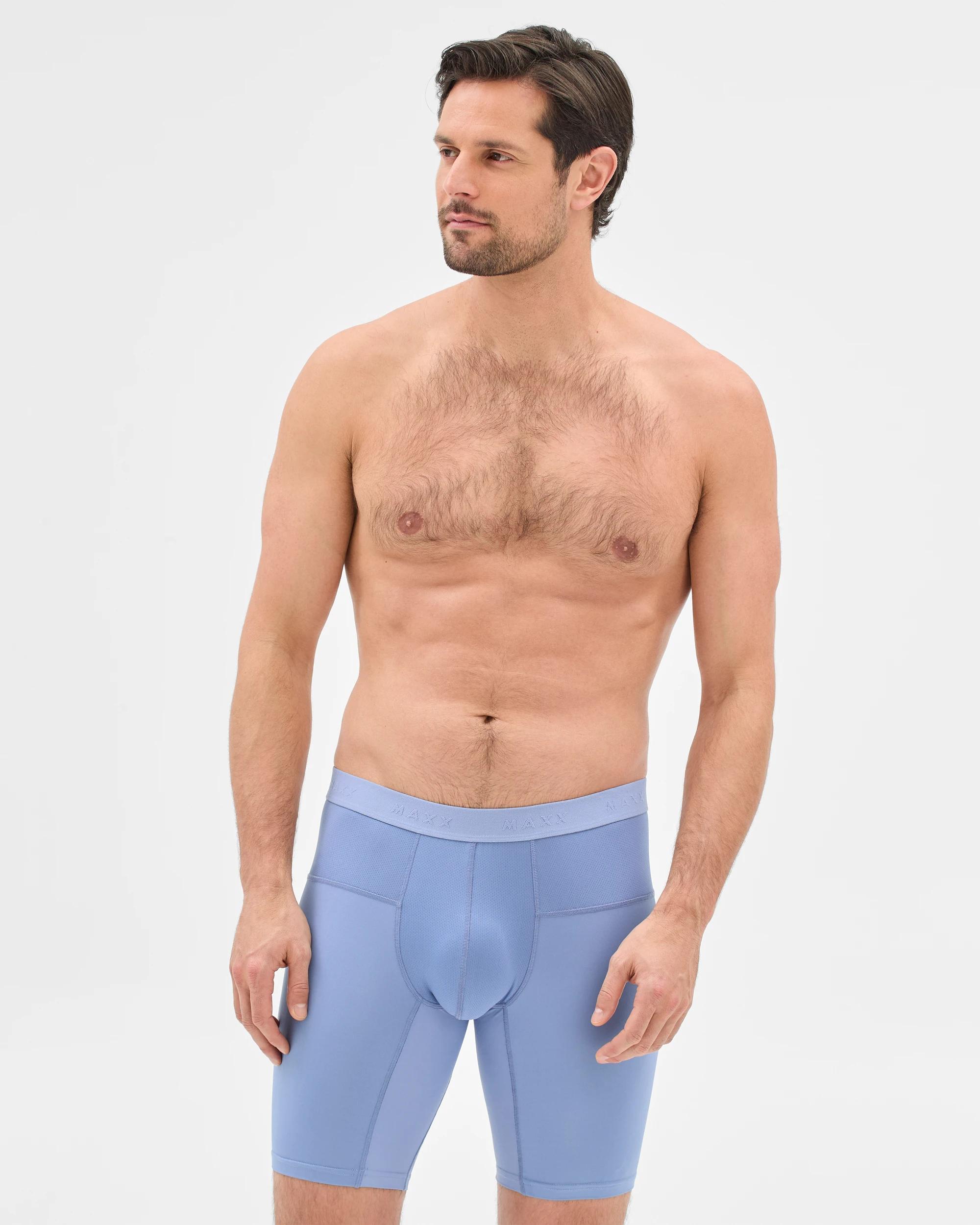 2 Mens Long Length Performance Trunks - Maxx STONEWASH BLUE, 2 of 3