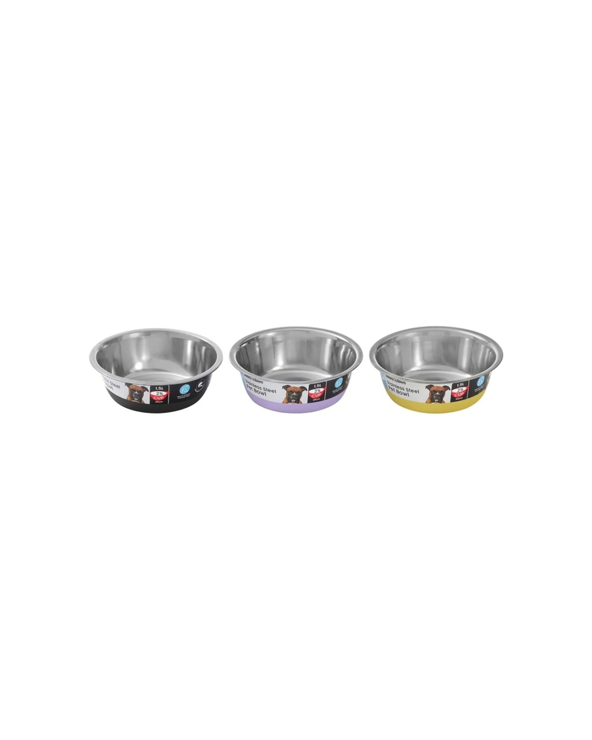 3 Paws And Claws 3pc Stainless Steel Cat Dog Food Drink Bowl 1.5L - Multi, 3 of 8