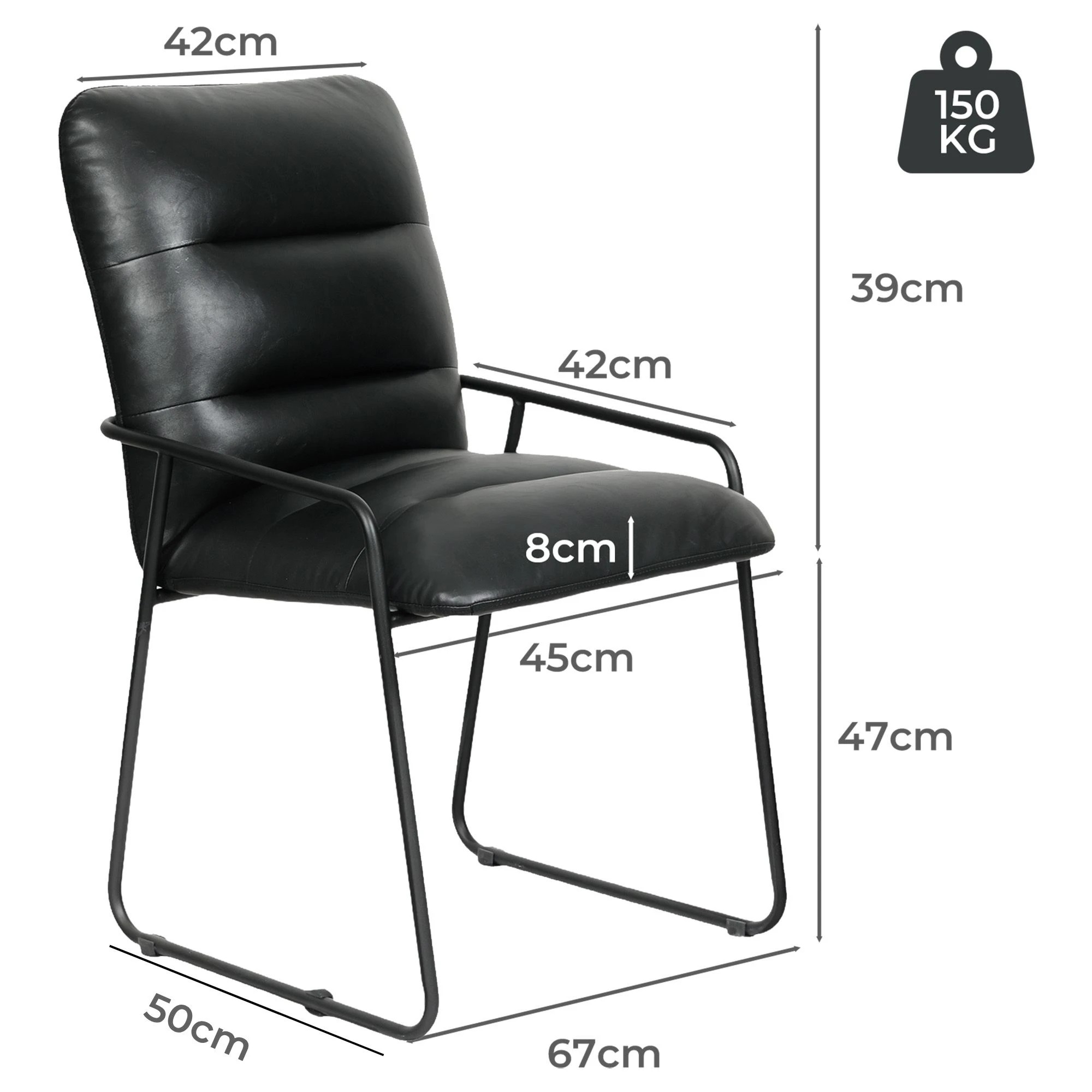 3 Levede PU Dining Chair Metal Frame Modern Kitchen  Industrial Accent Chair - Black, 3 of 9