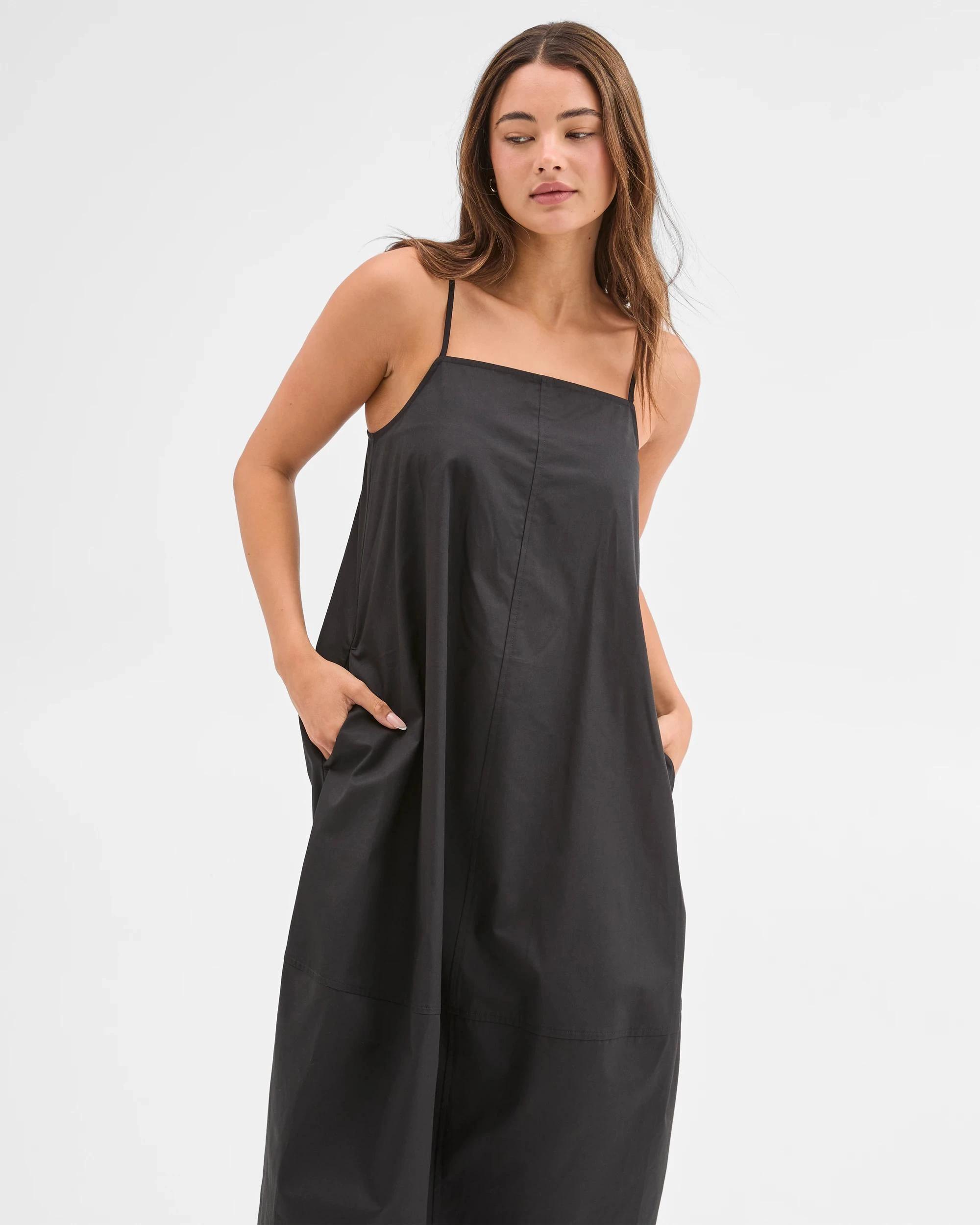3 Lily Loves Australian Cotton Cocoon Midi Dress BLACK, 3 of 6
