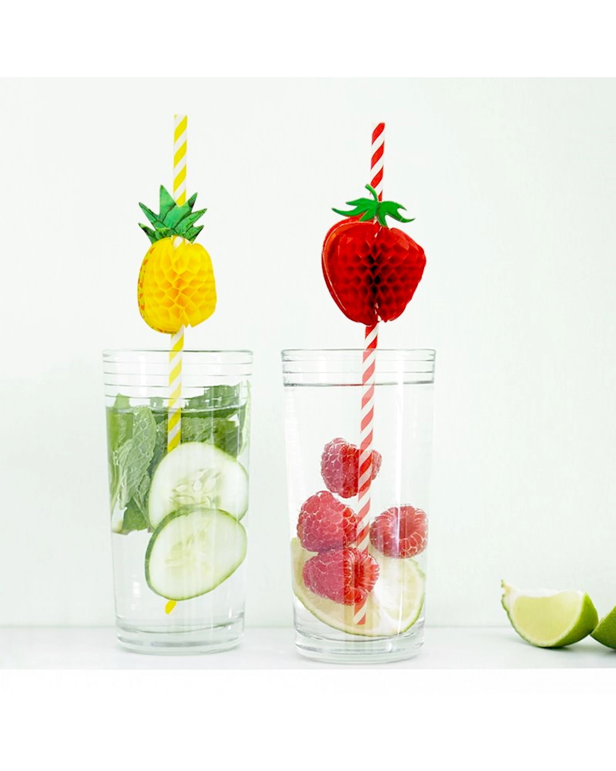 2 Party Maker Pineapple & Strawberry Striped Paper Straws Pack of 10Multi - Multi, 2 of 2