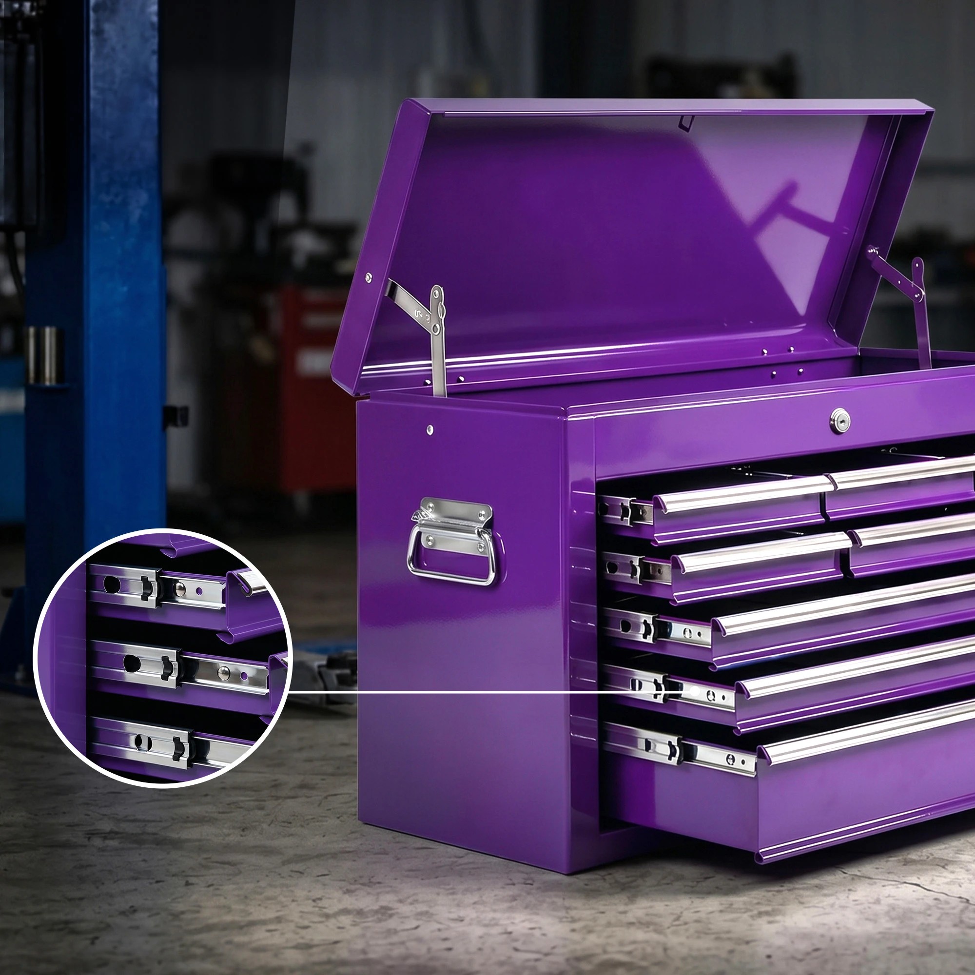 5 Giantz 9-Drawer Tool Cabinet Chest Toolbox Heavy Duty Garage Storage Organiser - Purple, 5 of 9