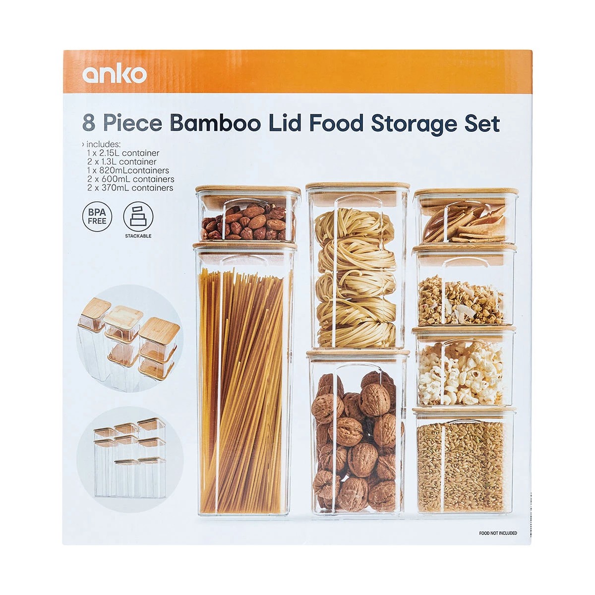 10 Bamboo Lid Food Storage Set, 8 Piece - Anko - Clear, 10 of 10