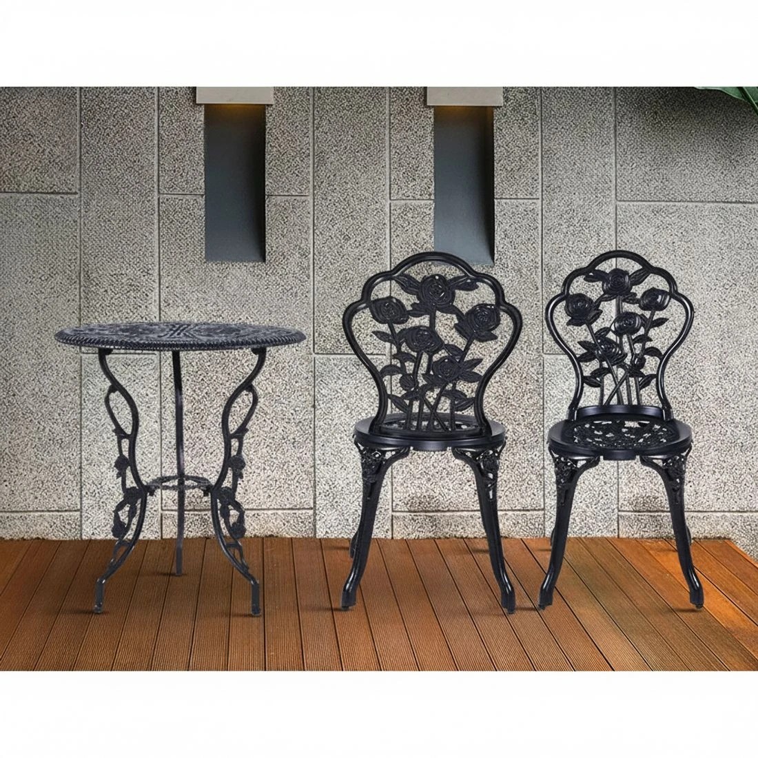 4 Gardeon 3PC Outdoor Setting Bistro Set Chairs Table Cast Aluminum Rose - Black, 4 of 6