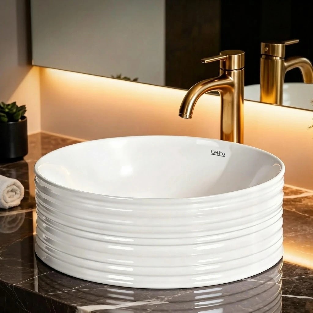 5 Cefito Bathroom Basin Vanity Sink Vessel Ceramic White Round Countertop 36cm - White, 5 of 9
