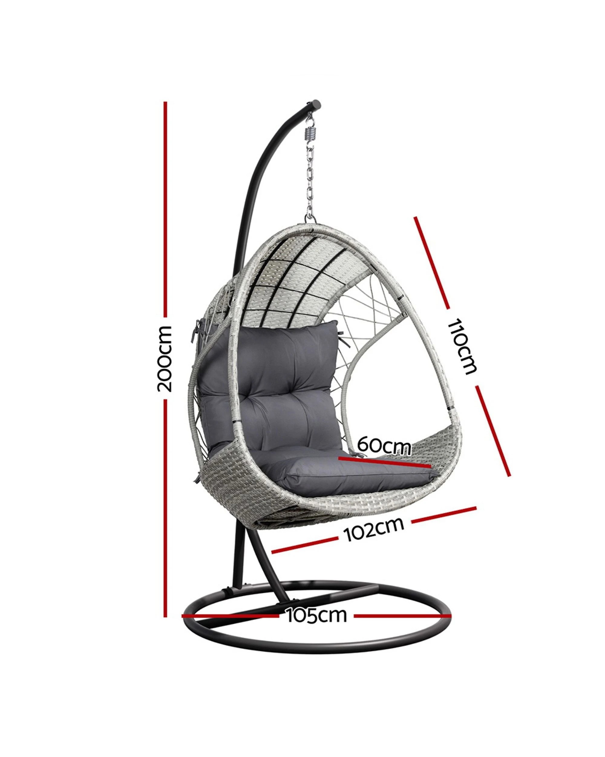 2 Gardeon Outdoor Egg Swing Chair Wicker Furniture Pod Stand Armrest Light - Grey, 2 of 6