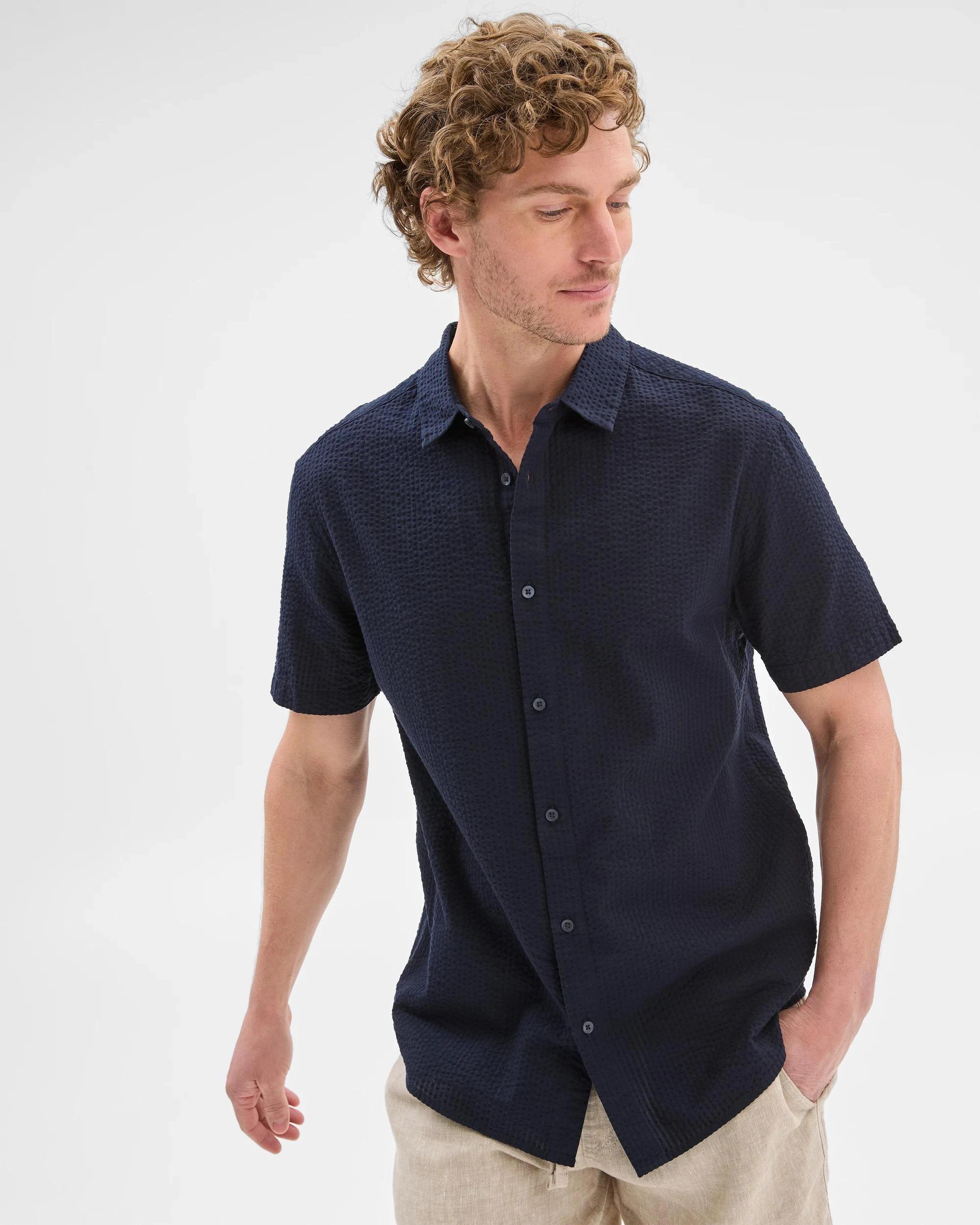 1 Target Australian Cotton Seersucker Shirt NAVY, 1 of 7