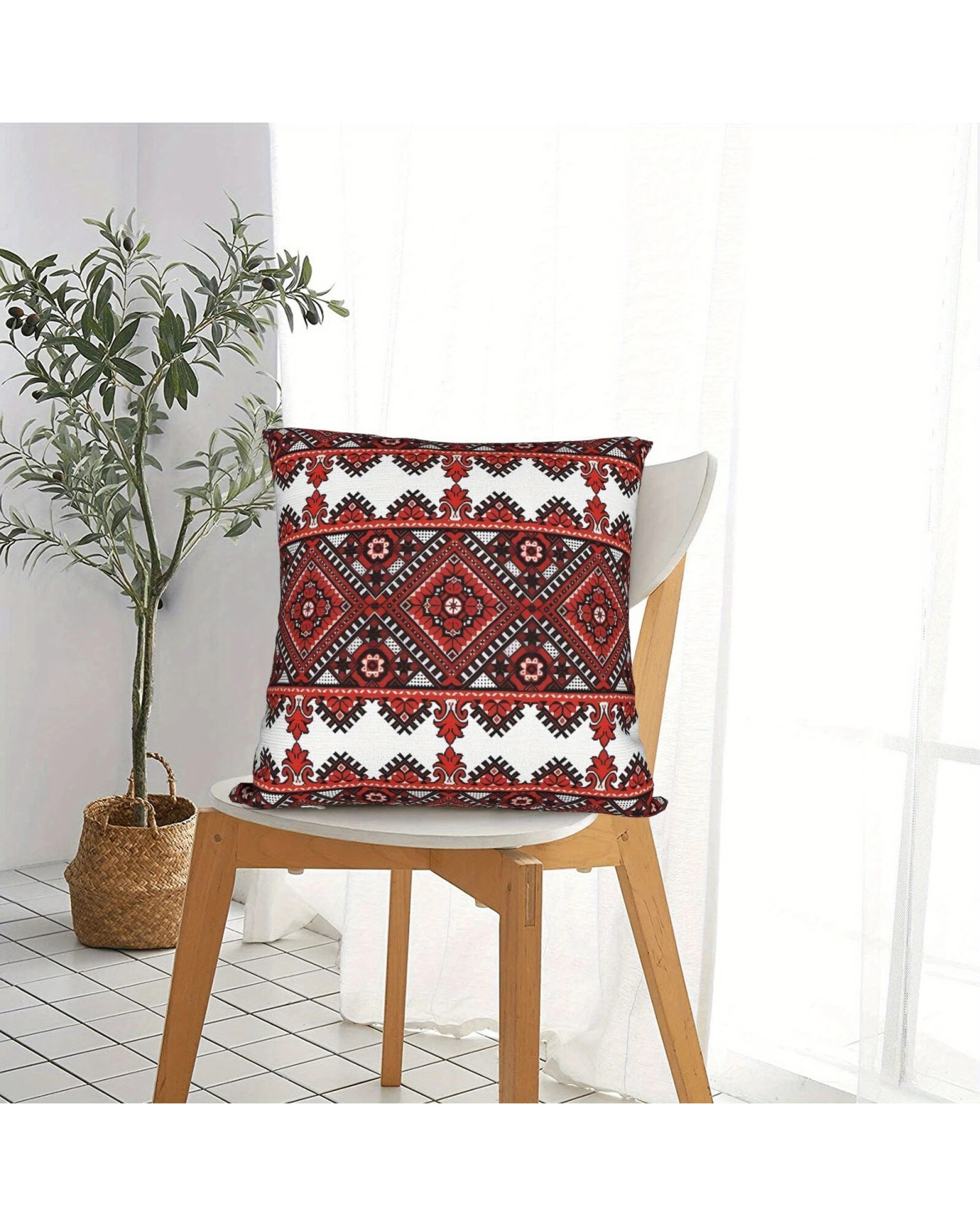 2 BR Home Ukrainian Folk Print Cushion Pillow Cover with Zipper (45X45cm), 2 of 3