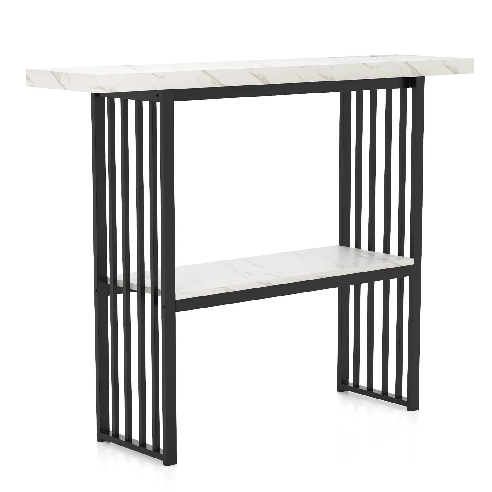 1 Costway 2-Tier Console Table Faux Marble Sofa Table Entry Hallway Display Shelf, 1 of 2