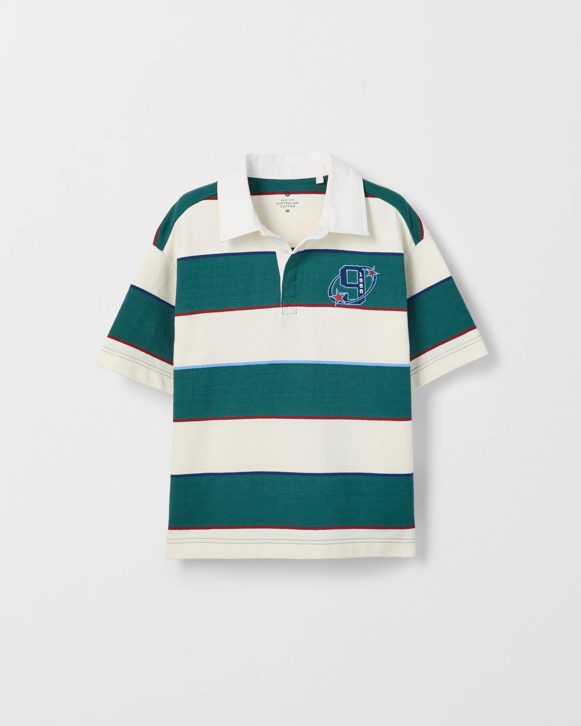 5 Target Kids Australian Cotton Oversized Rugby T-Shirt WHITE/GREEN STRIPE, 5 of 6