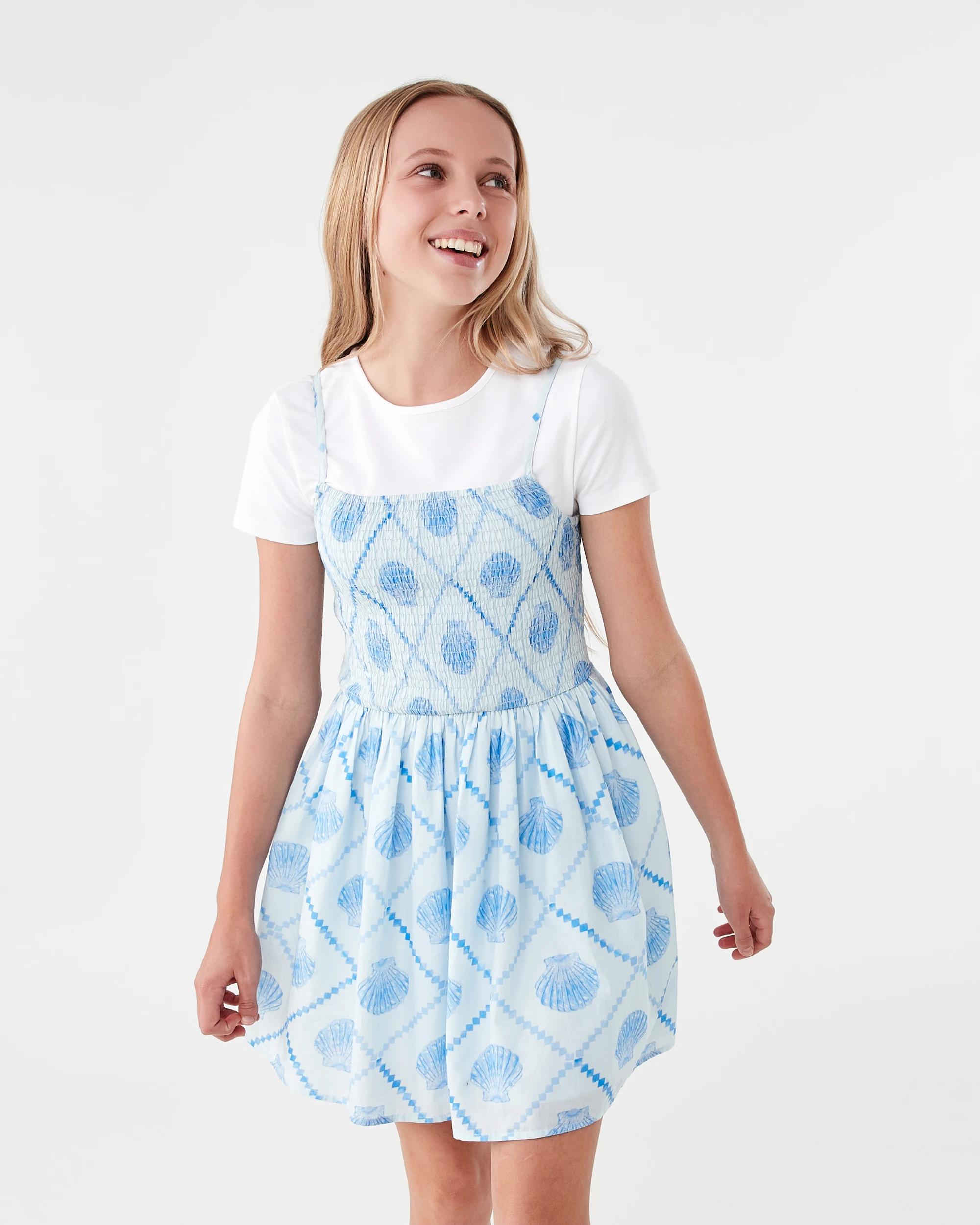 1 2 Piece Twofer Dress Set Blue Shels, 1 of 9