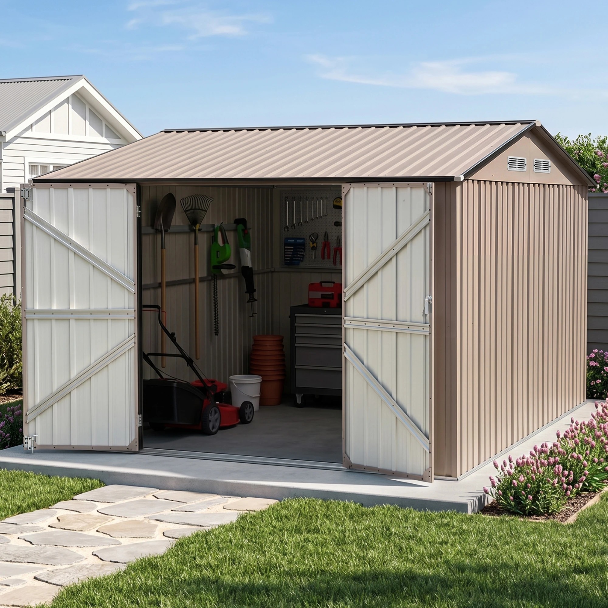 2 Giantz 3X3M Garden Shed Outdoor Storage Backyard Tool Shed Galvanized Steel - Brown, 2 of 7