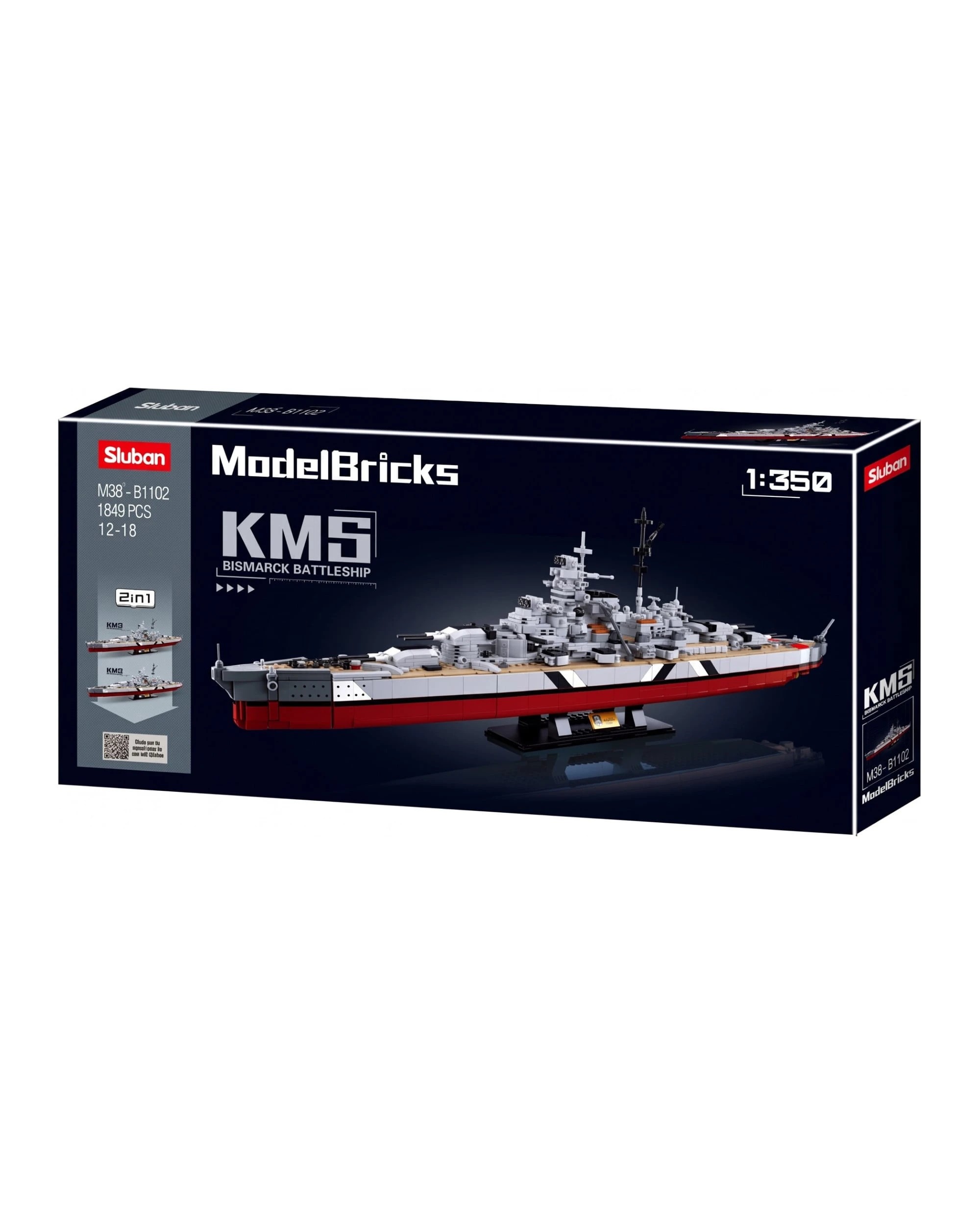 Sluban B1102 Model Kit WWII Bismarck Battleship Large Scale Warship ...