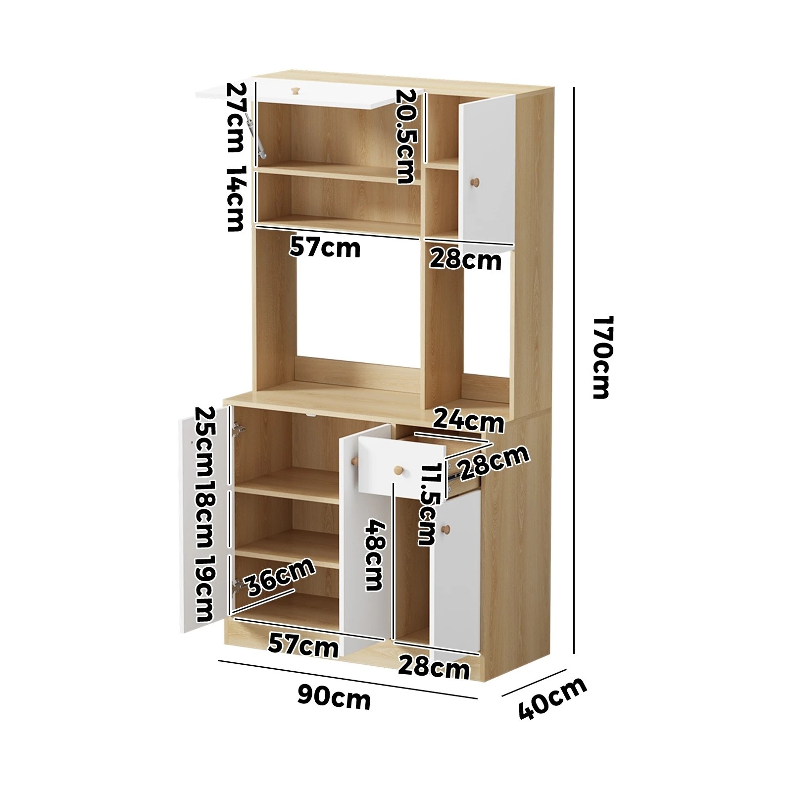 2 Oikiture Buffet Sideboard Storage Cabinet Kitchen Pantry Cupboard - Natural, 2 of 10