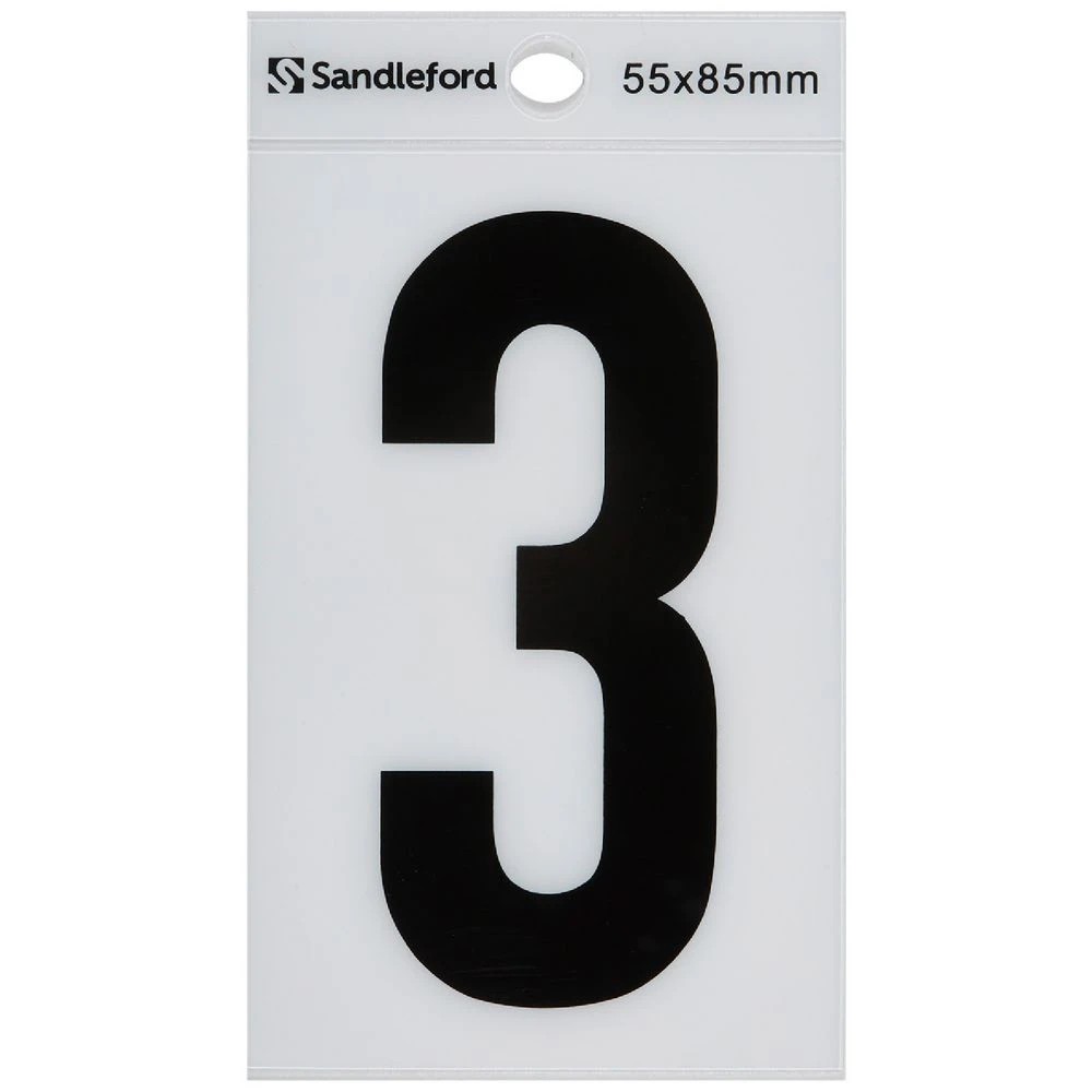 1 Sandleford 3 Self-adhesive Numeral White 85mm, 1 of 1