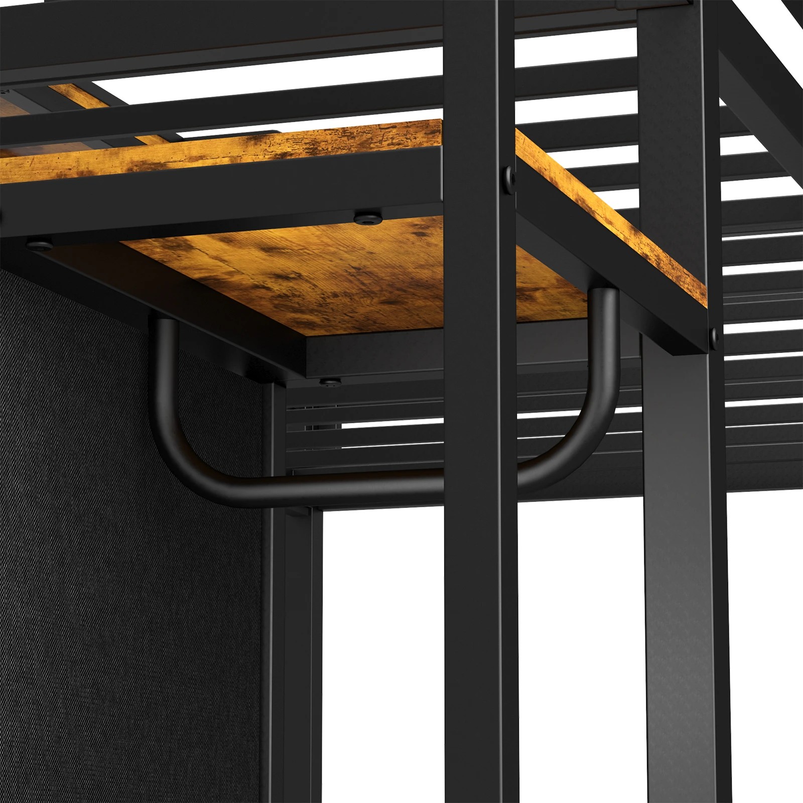6 Advwin Single LED Loft Bed with Storage Stairs & Hanging Rod, Charging Station & Bedside Shelf - Black, 6 of 8