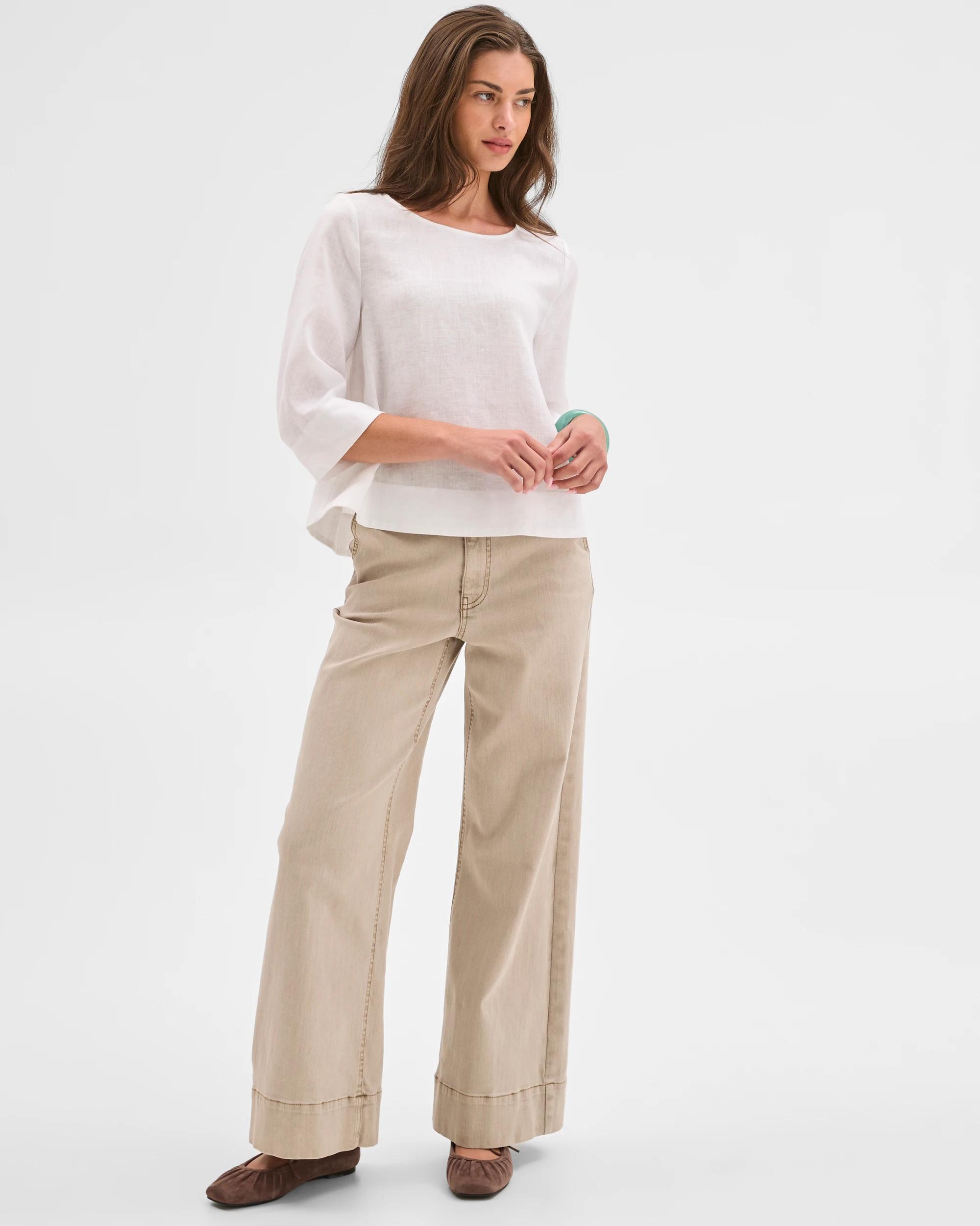 1 Target Petites Petites European Linen 3/4 Sleeve Cross Back Top WHITE, 1 of 6
