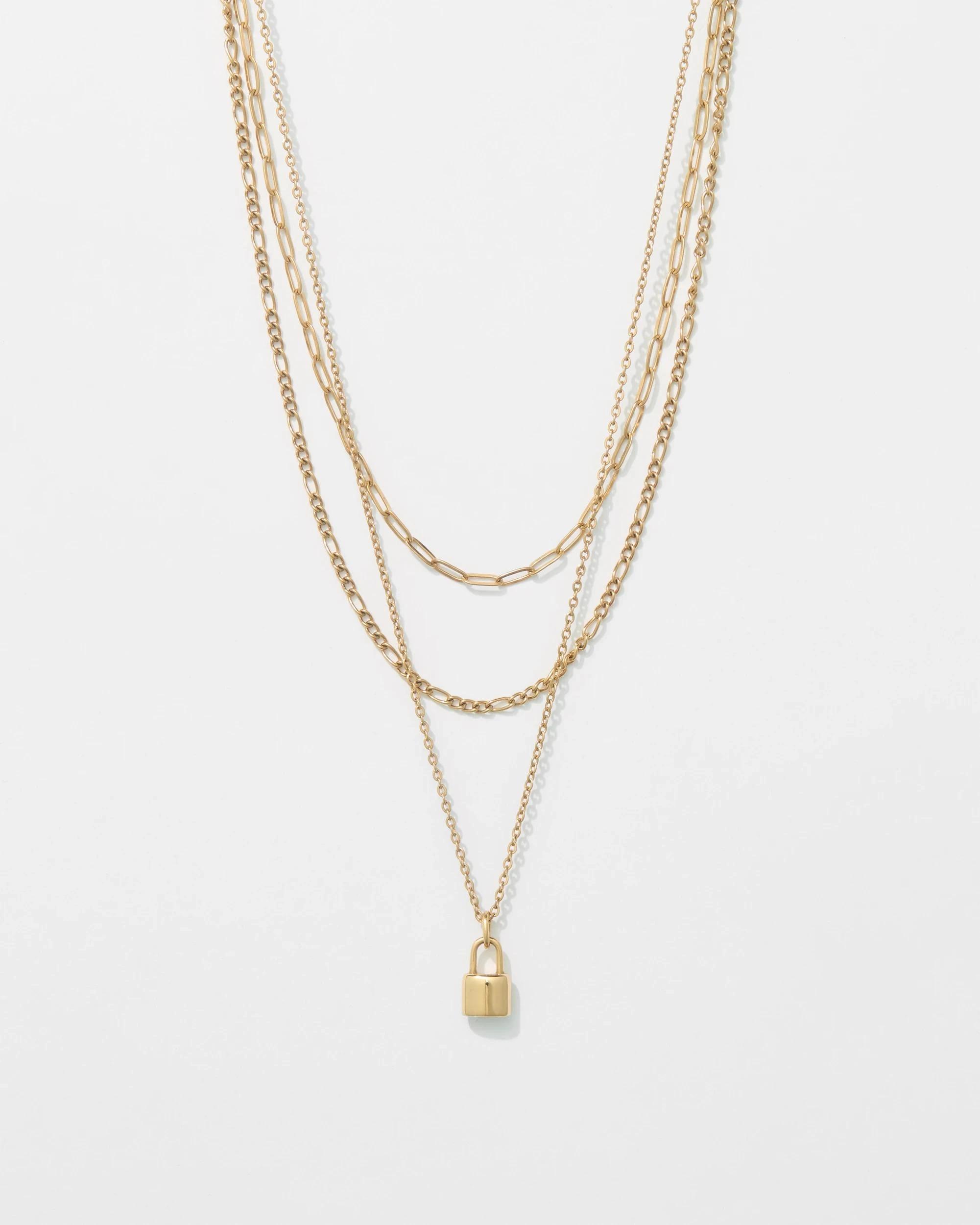 1 Target Waterproof 3 Pack Lock Charm Necklace Set GOLD, 1 of 1