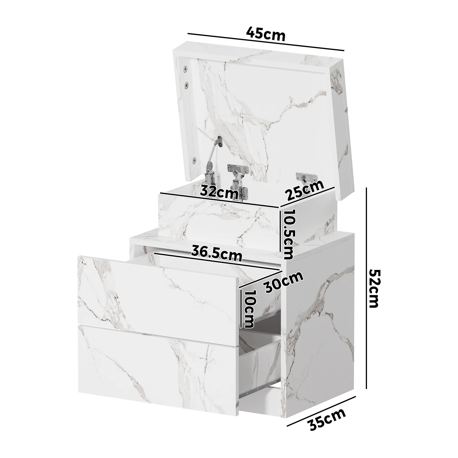 10 Oikiture Bedside Table 2 Drawers Led Side Nightstand Marble Effect
 - White, 10 of 10