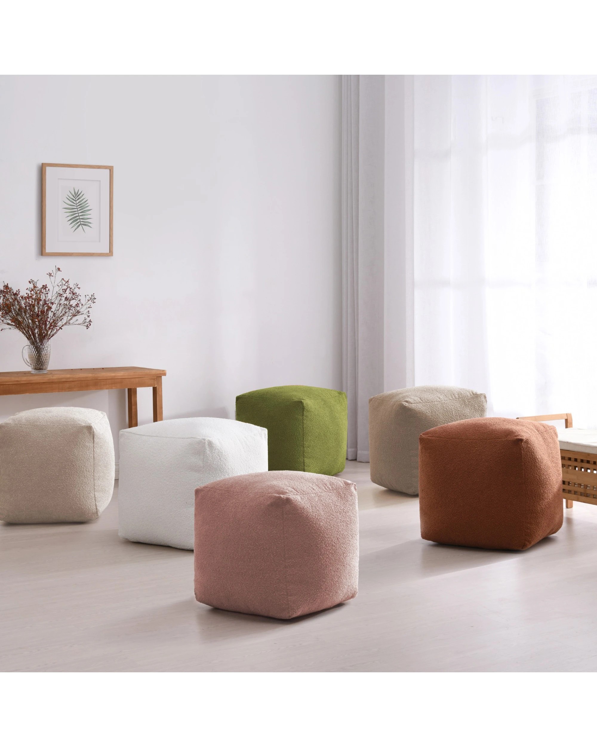 2 Cadence & Co. Blake Boucle Pouffe Cover 50x50x50cm - Ivory, 2 of 5