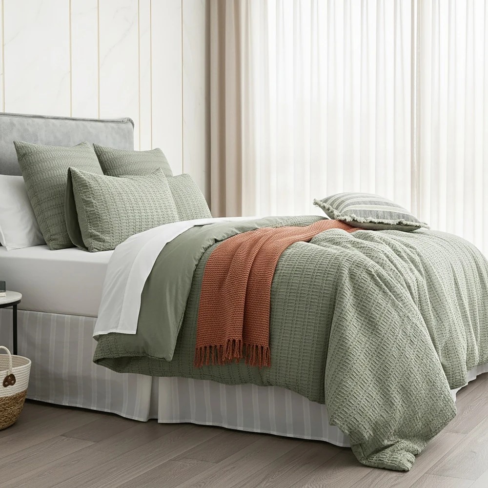 2 KG Linen Celeste Seersucker Cotton Waffle Quilt Cover Set Premium - King Bed - Green, 2 of 3